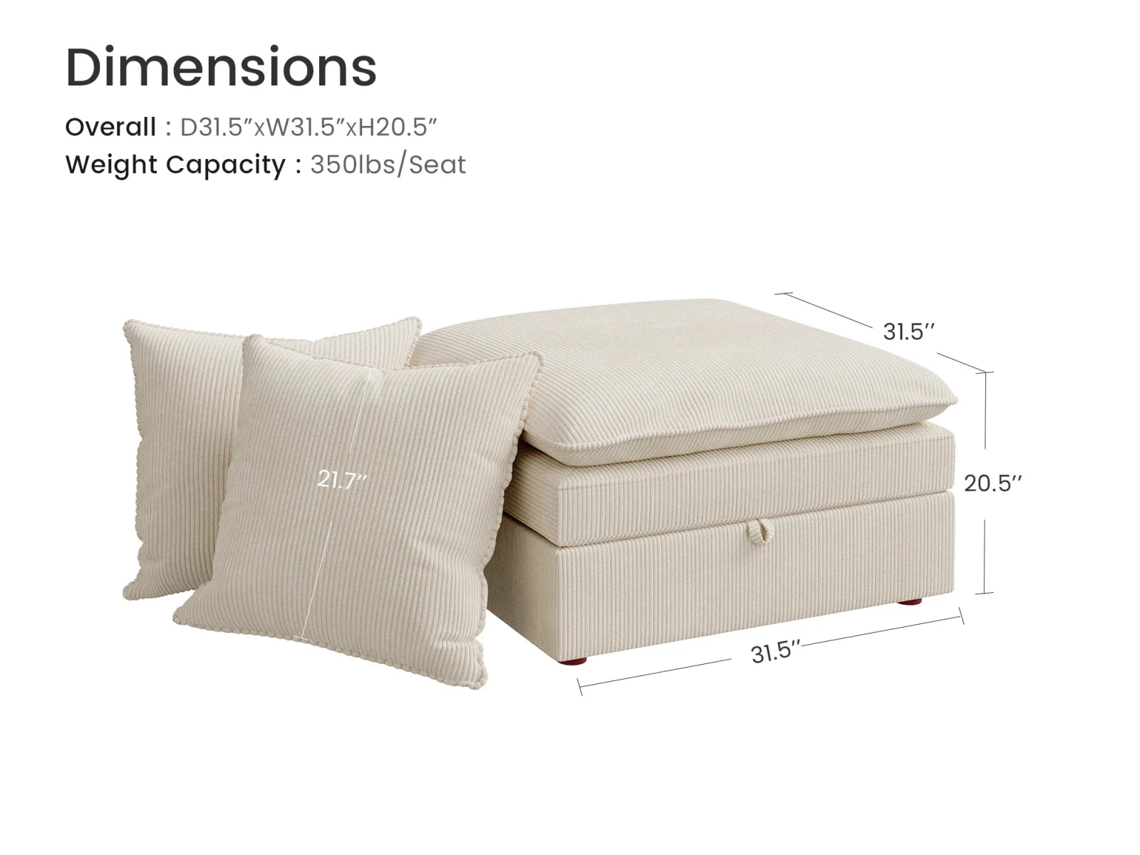 Opua Corduroy Cloud Ottoman with 2 Back Cushions
