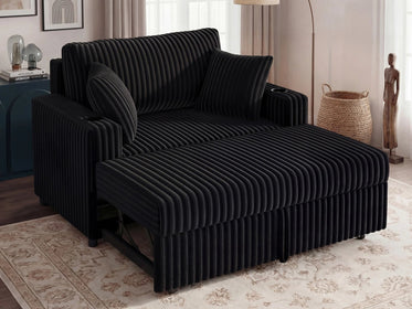 Wide Plush Corduroy Pull-out Sleeper Loveseat 
#Color_Corduroy Black