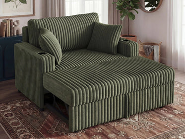 Wide Plush Corduroy Pull-out Sleeper Loveseat 
#Color_Corduroy Green