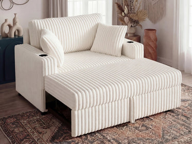 Wide Plush Corduroy Pull-out Sleeper Loveseat 
#Color_Corduroy White