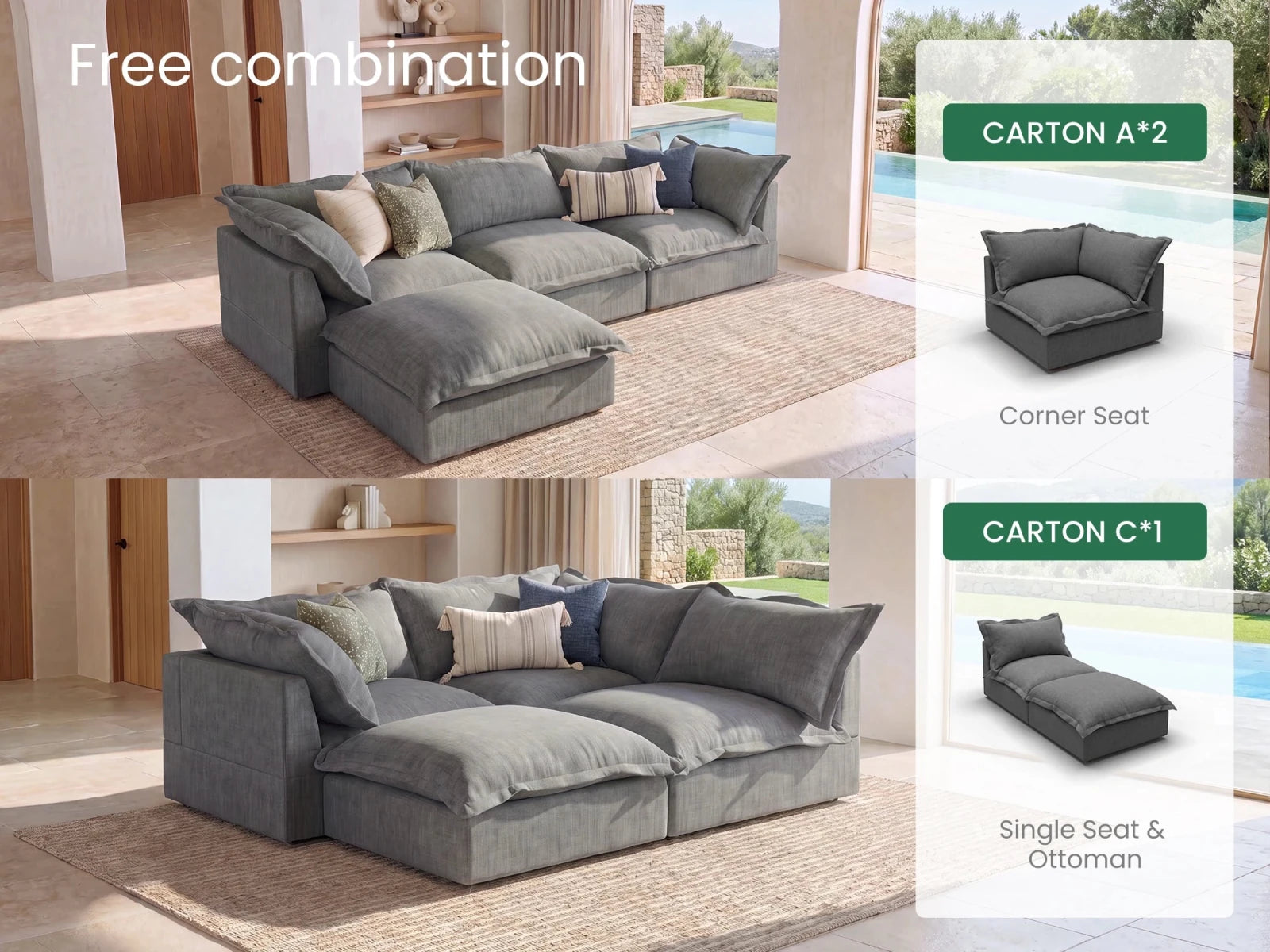 Vora 4-piece Cloud Modular Sectional Sofa
#Color_ Gray
