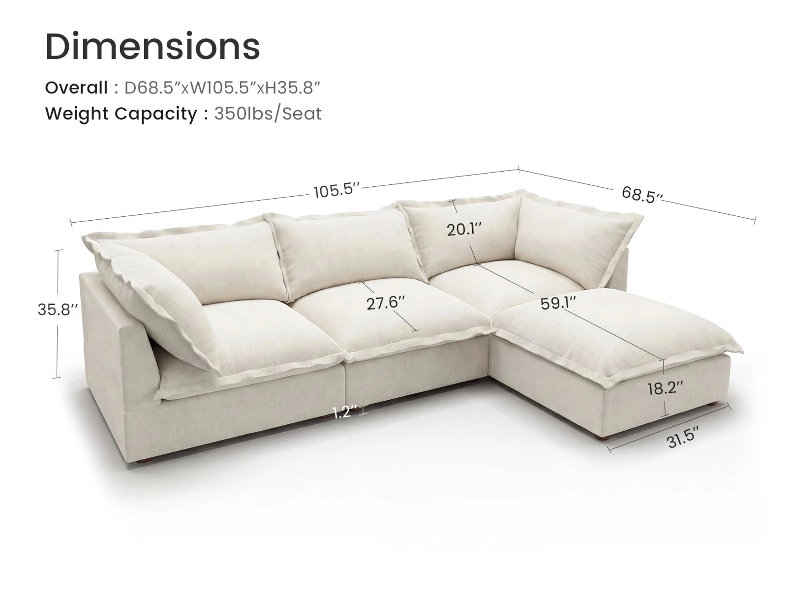 Vora 4-piece Cloud Modular Sectional Sofa
#Color_ Beige