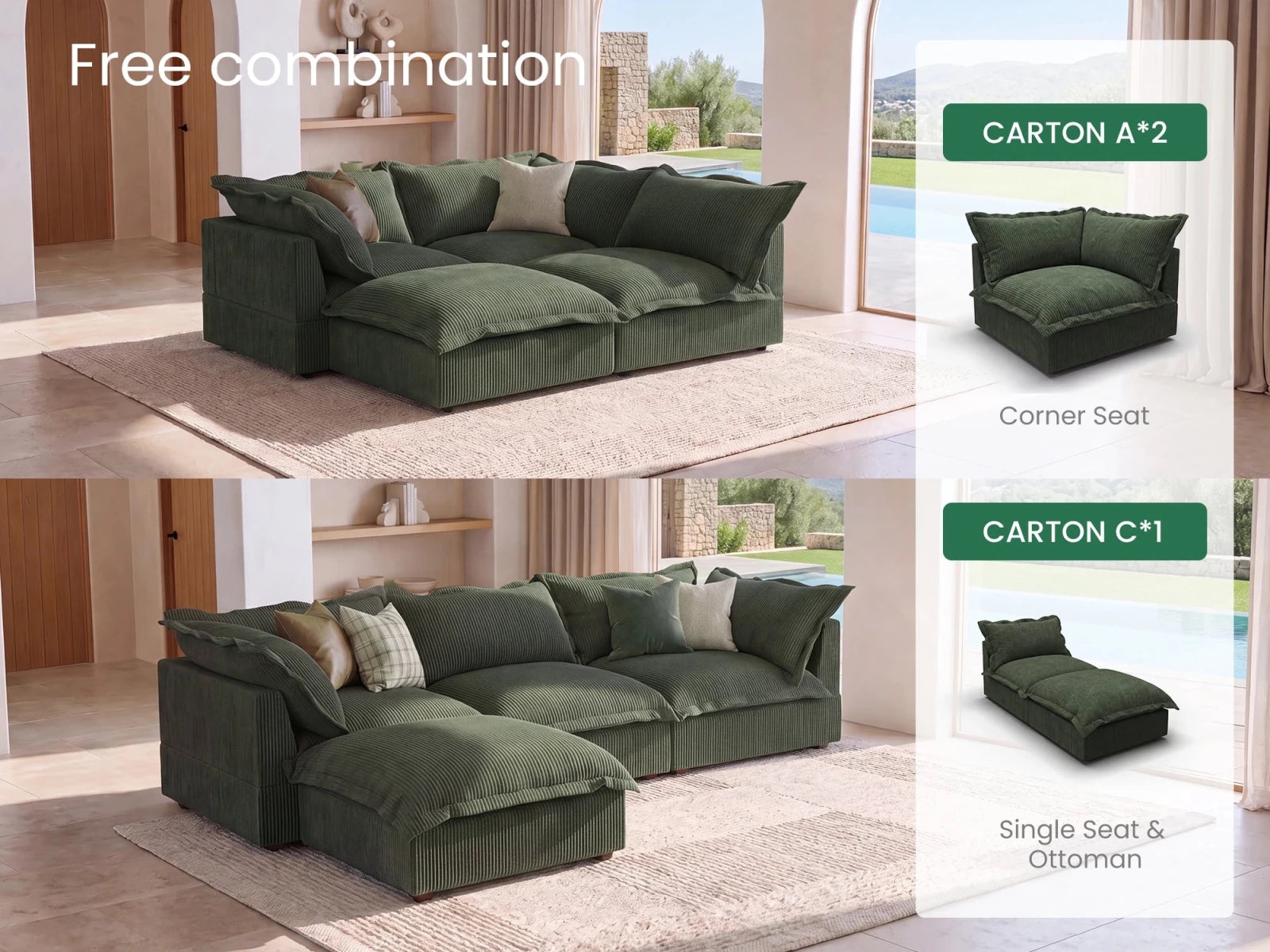 Vora 4-piece Cloud Modular Sectional Sofa
#Color_ Green