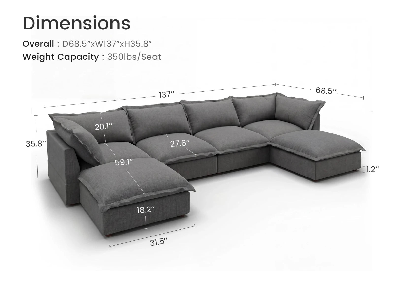 Vora 6-piece Cloud Modular Sectional Sofa
#Color_ Gray