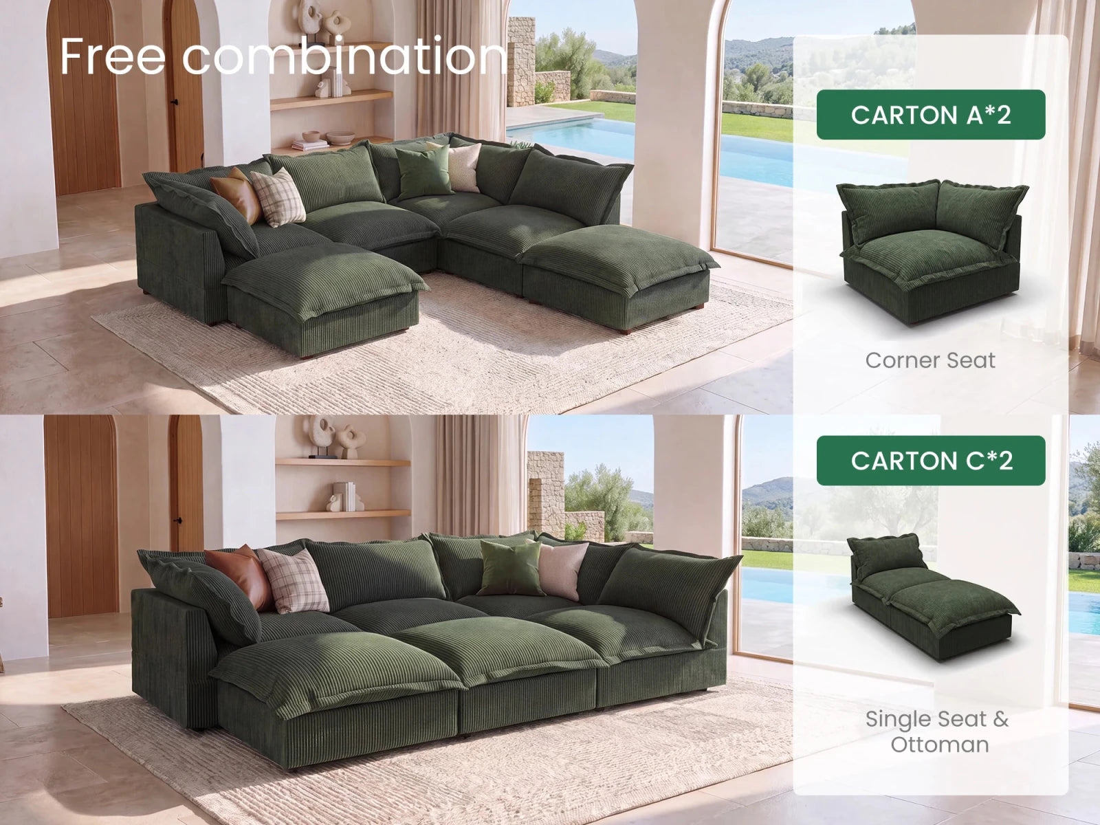 Vora 6-piece Cloud Modular Sectional Sofa
#Color_ Green