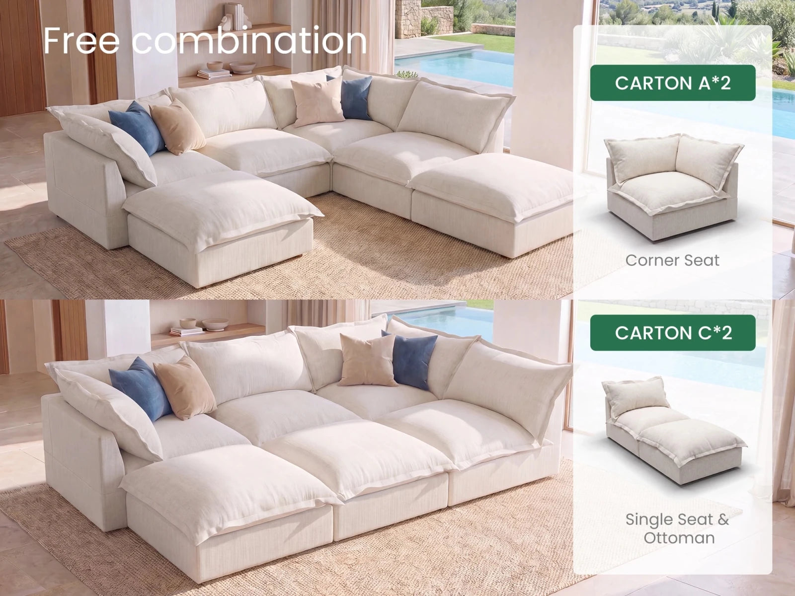 Vora 6-piece Cloud Modular Sectional Sofa
#Color_ Beige
