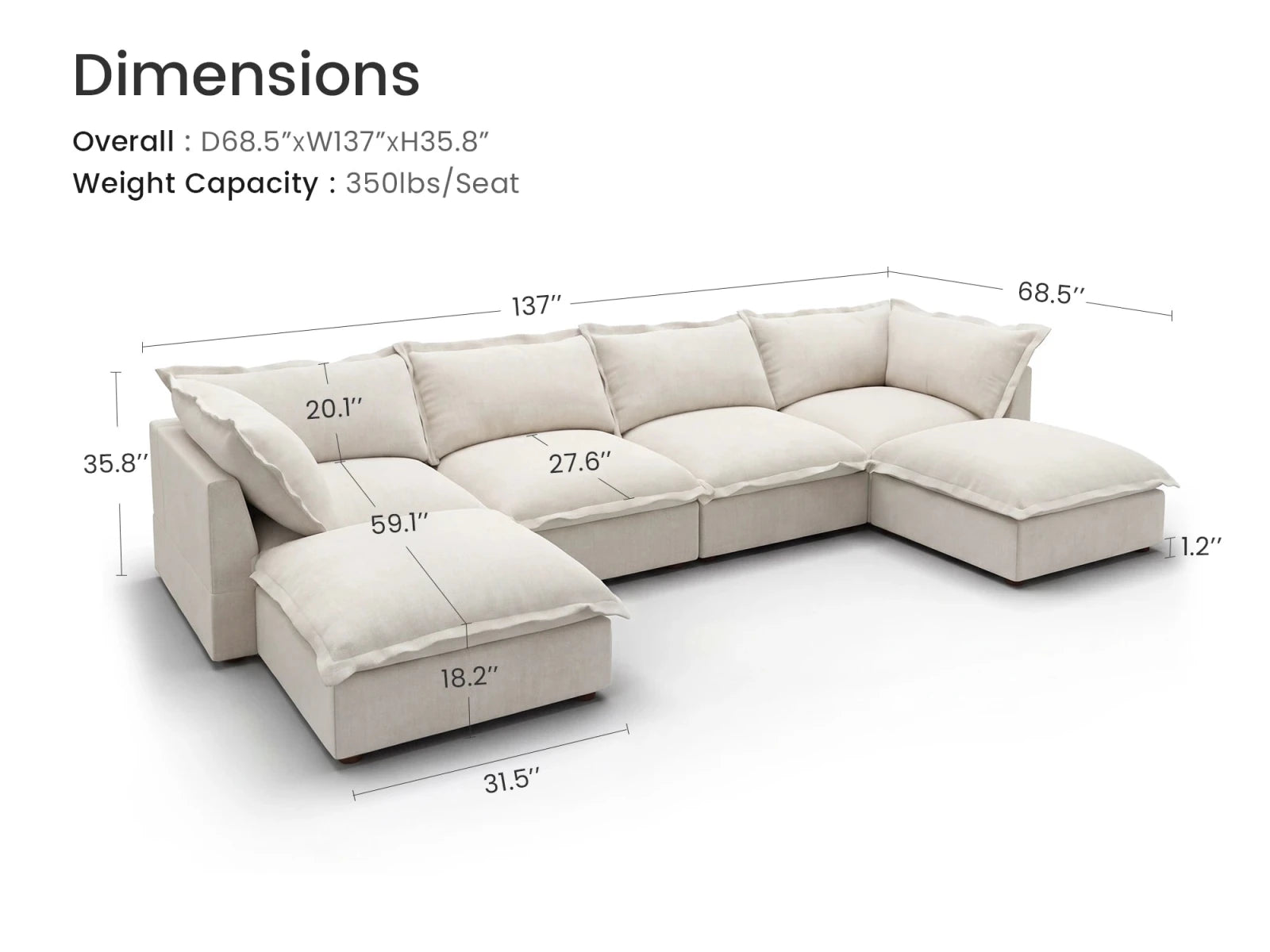 Vora 6-piece Cloud Modular Sectional Sofa
#Color_ Beige