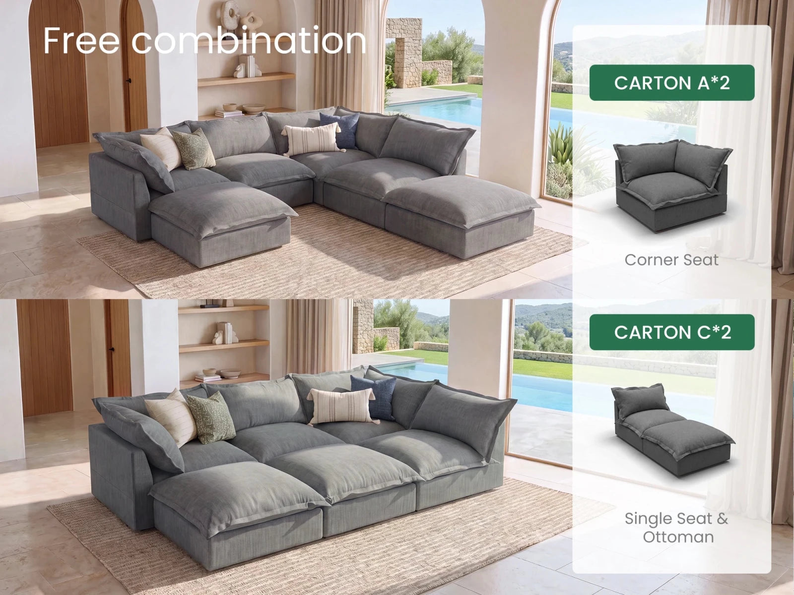 Vora 6-piece Cloud Modular Sectional Sofa
#Color_ Gray