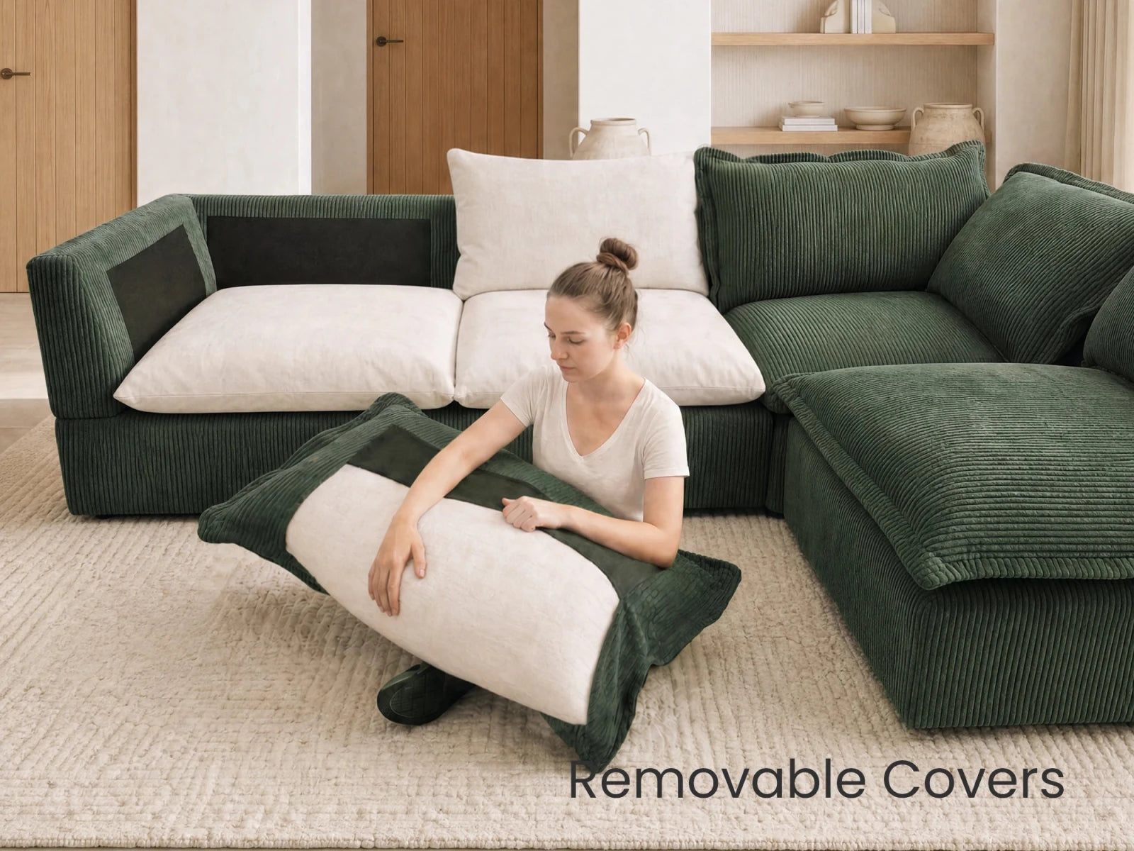 Vora 6-piece Cloud Modular Sleeper Sectional Sofa
#Color_ Green