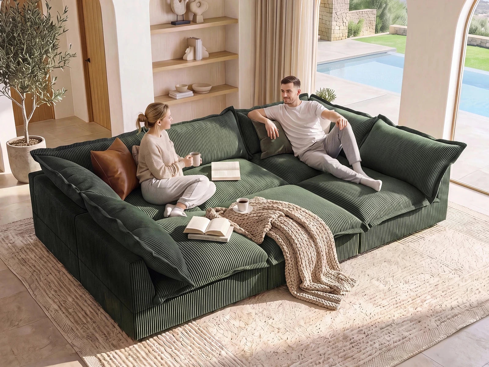 Vora 6-piece Cloud Modular Sleeper Sectional Sofa
#Color_ Green