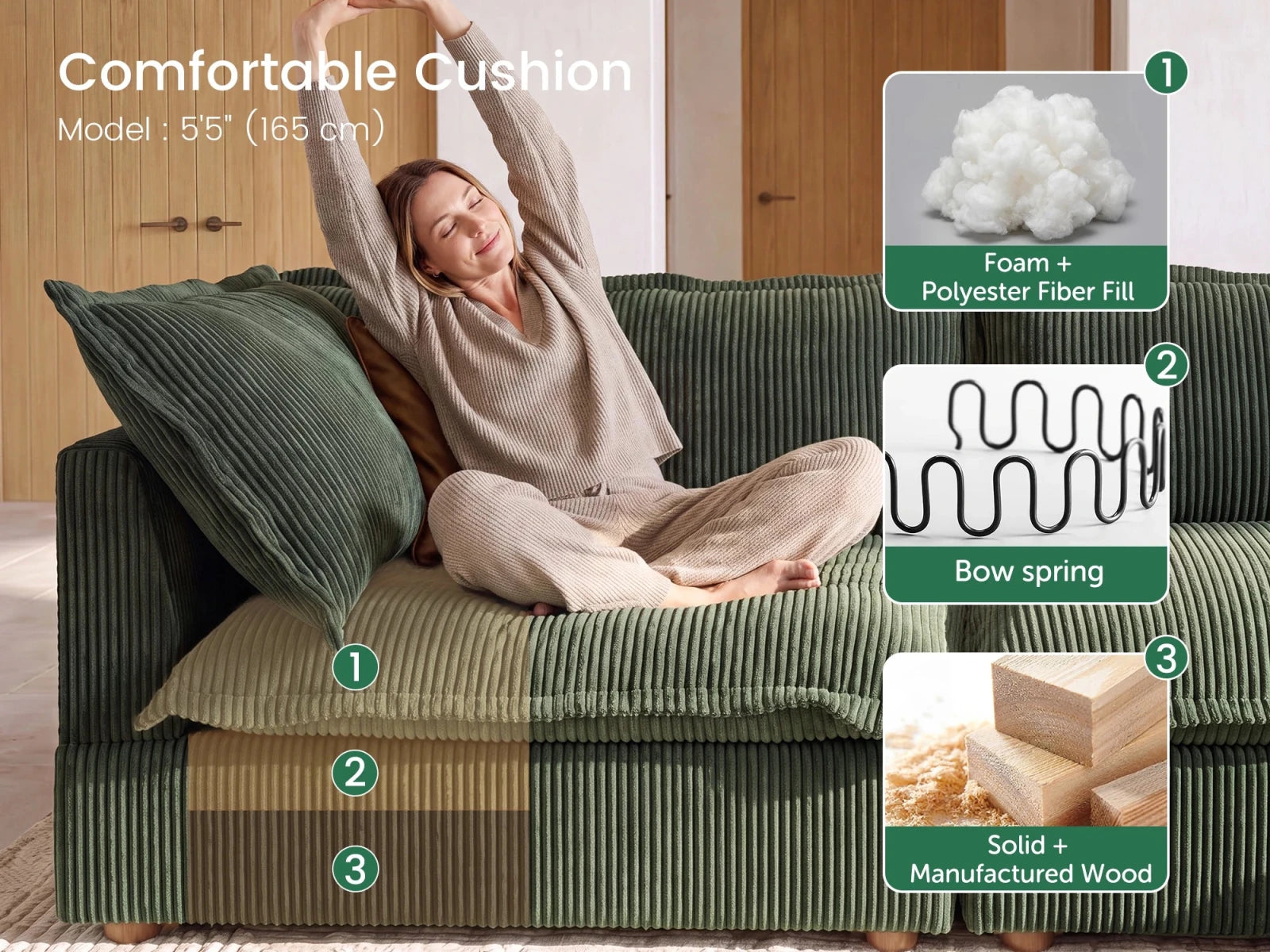 Vora 4-piece Cloud Modular Sectional Sofa
#Color_ Green