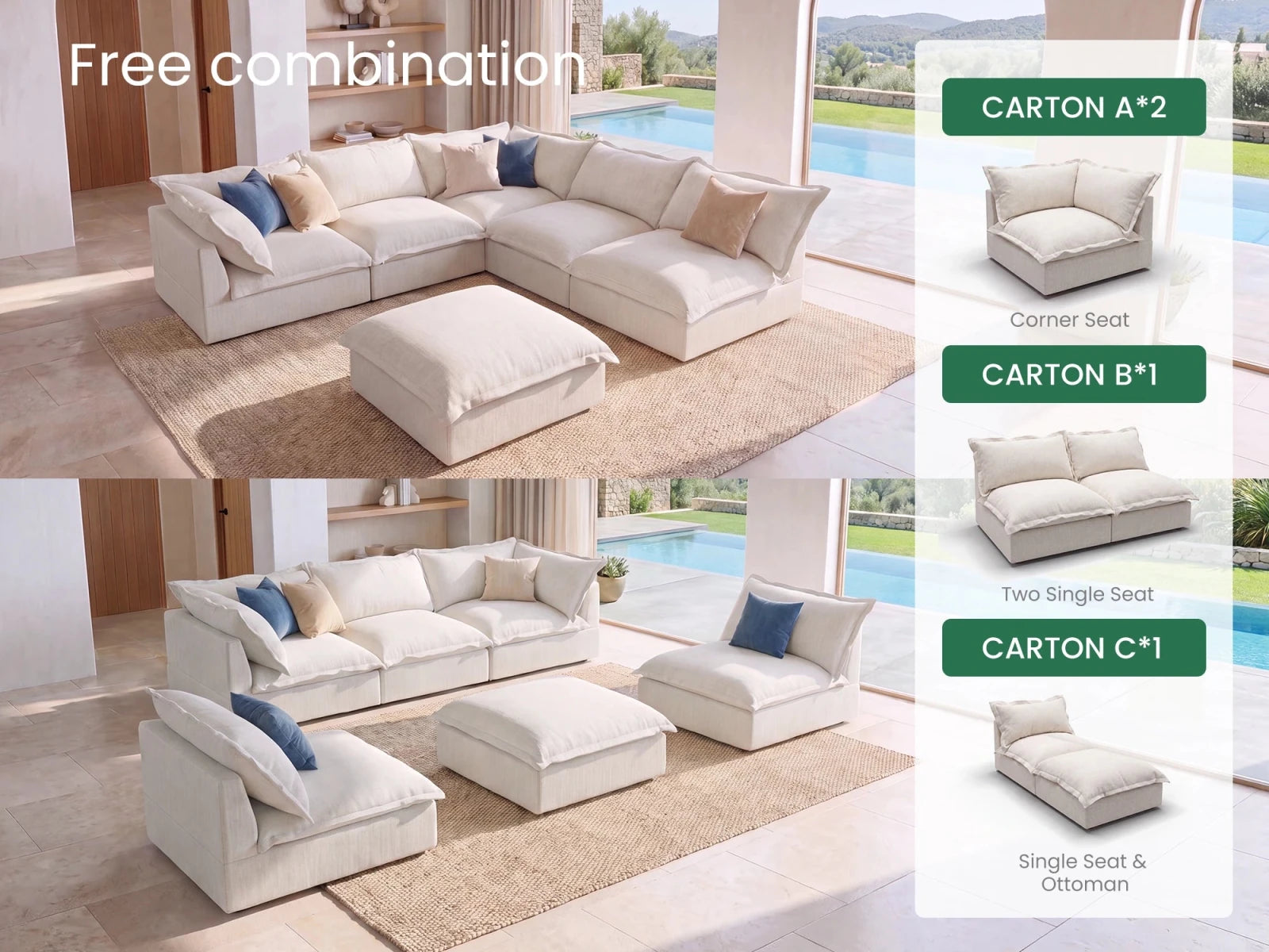 Vora 6-piece Cloud Modular Sleeper Sectional Sofa
#Color_ Beige