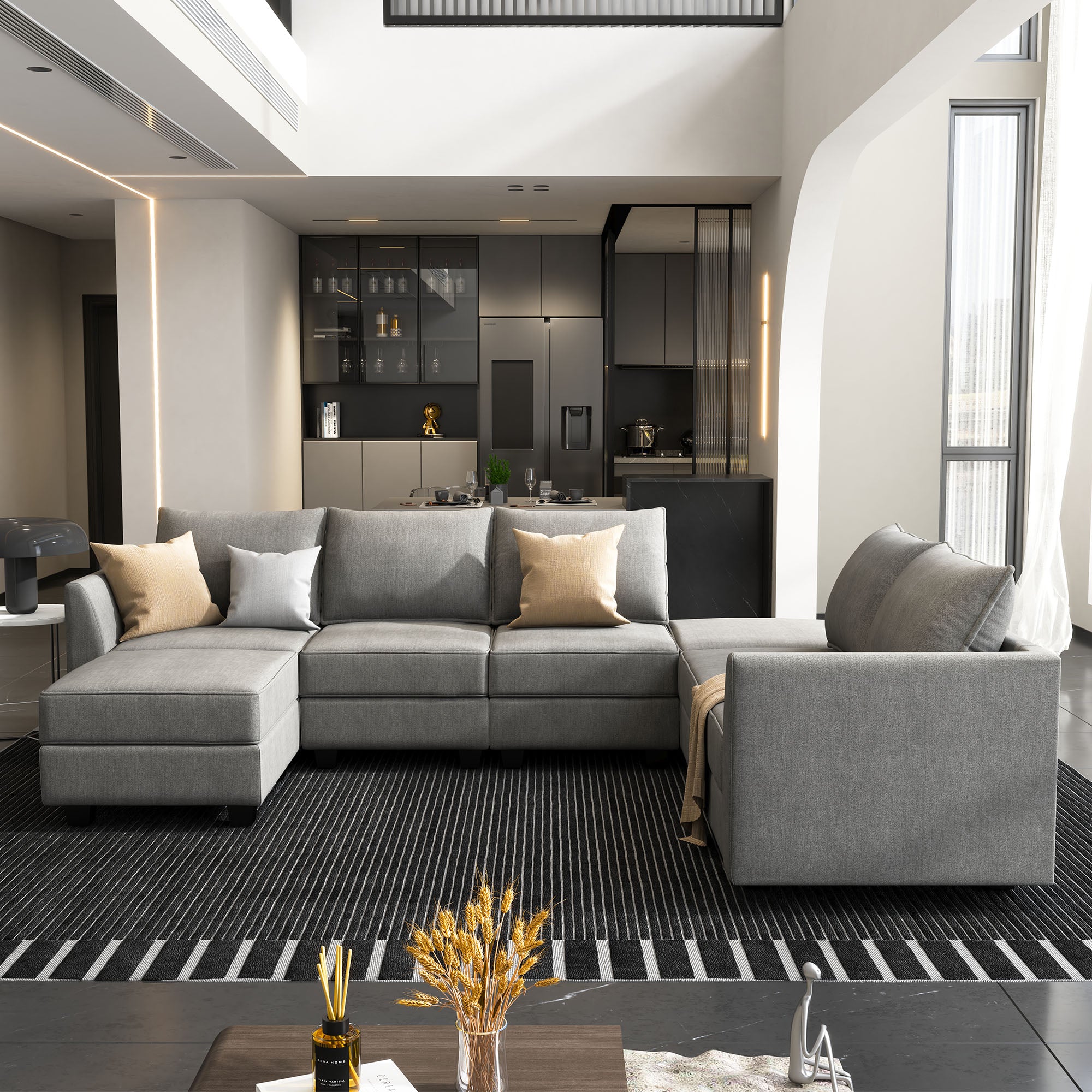 HONBAY Grey Convertible Modular Sectional Sofa