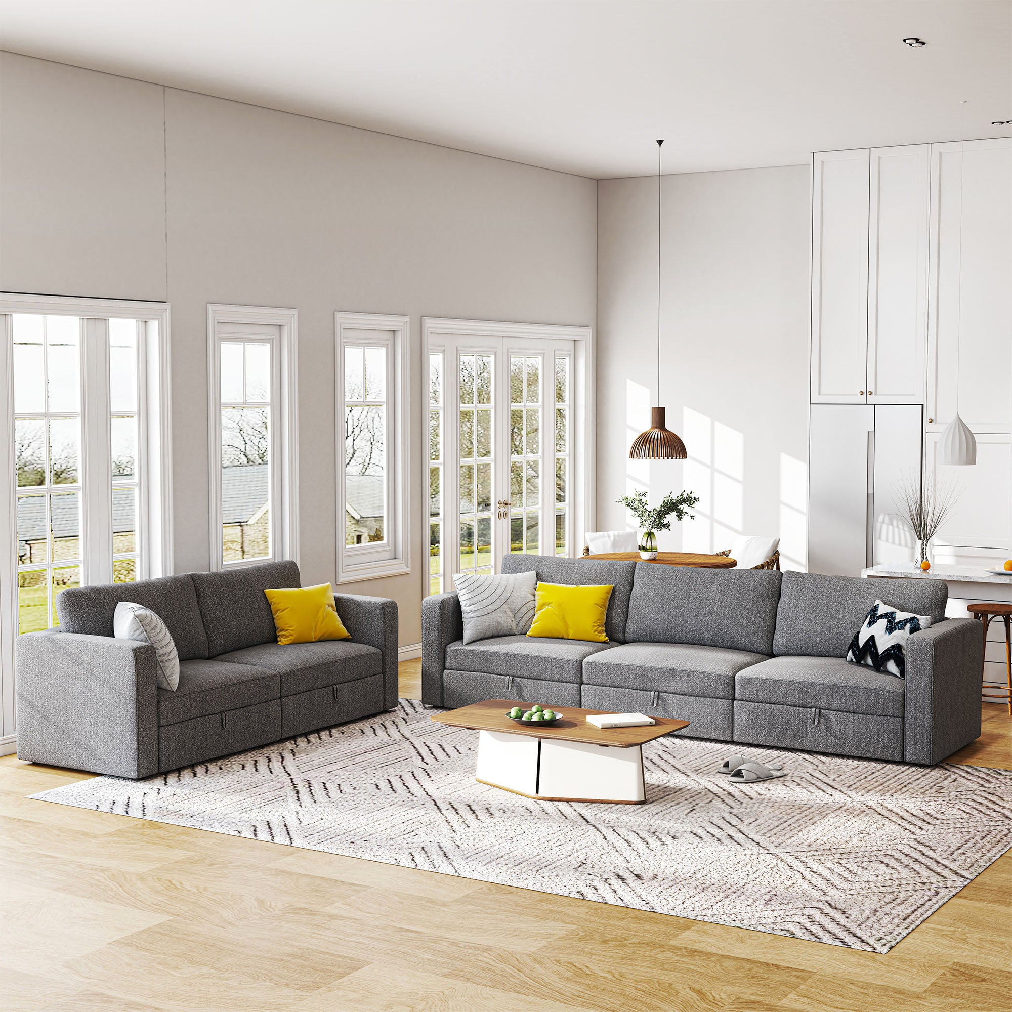 HONBAY Fabric Spacious Modular 2+3 Sofa Set for Living Room