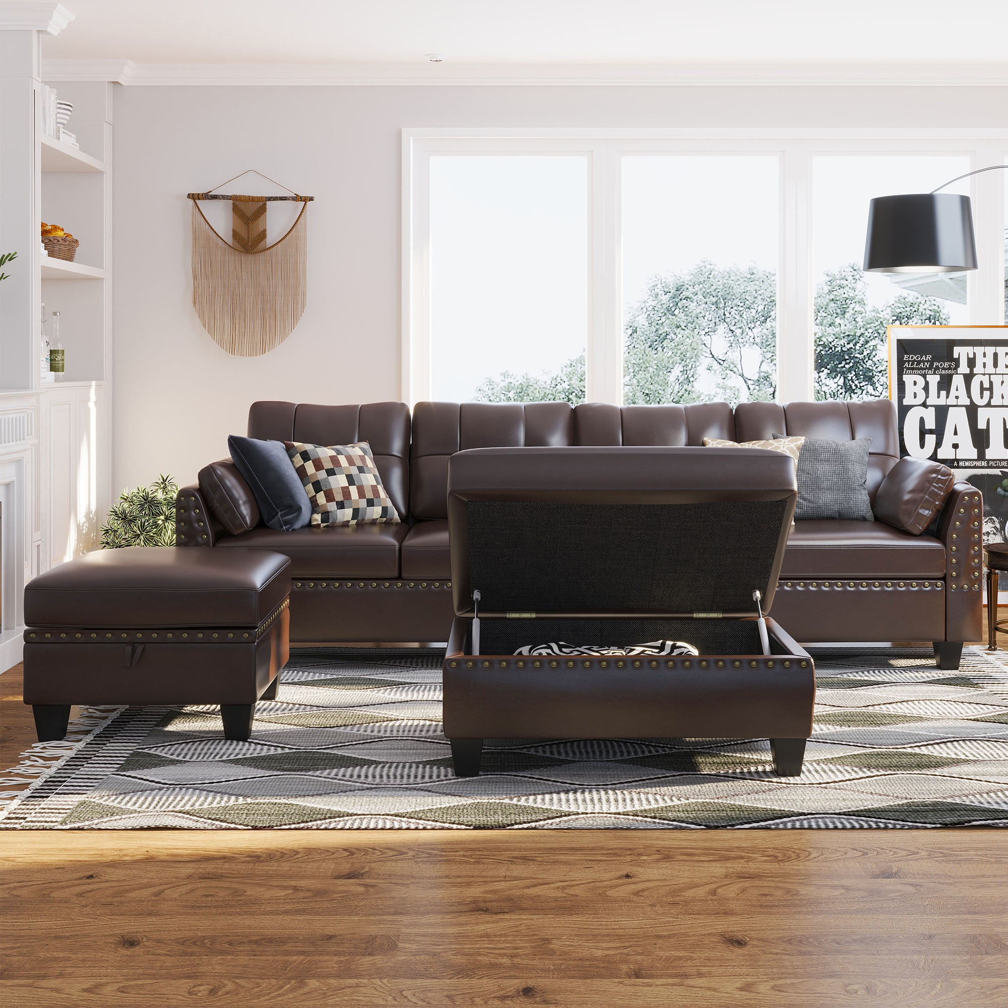 Tan leather on sale sofa chaise