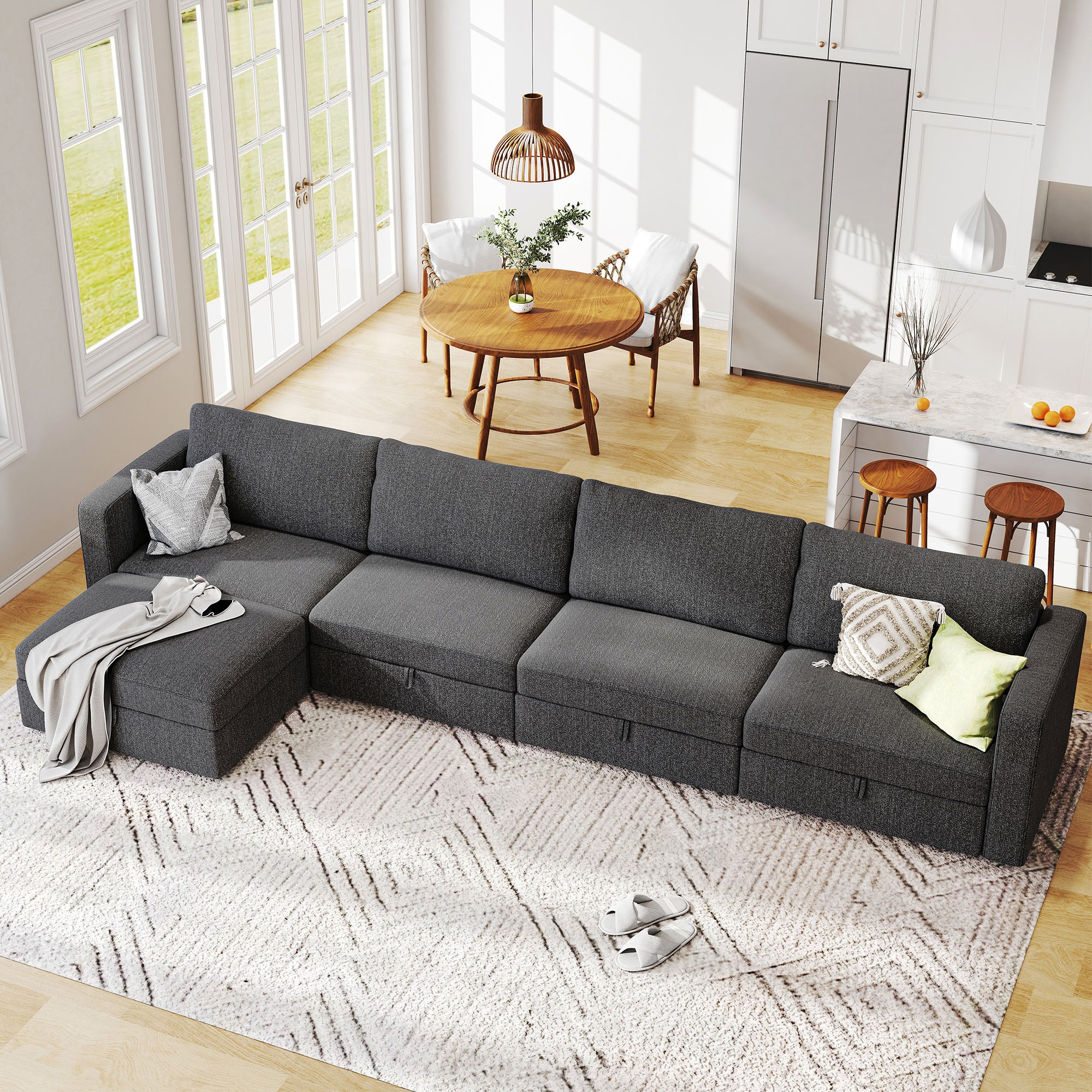 HONBAY Fabric Luxurious L-shaped 4 Seaters Modular Sectional Sofa for Living Room