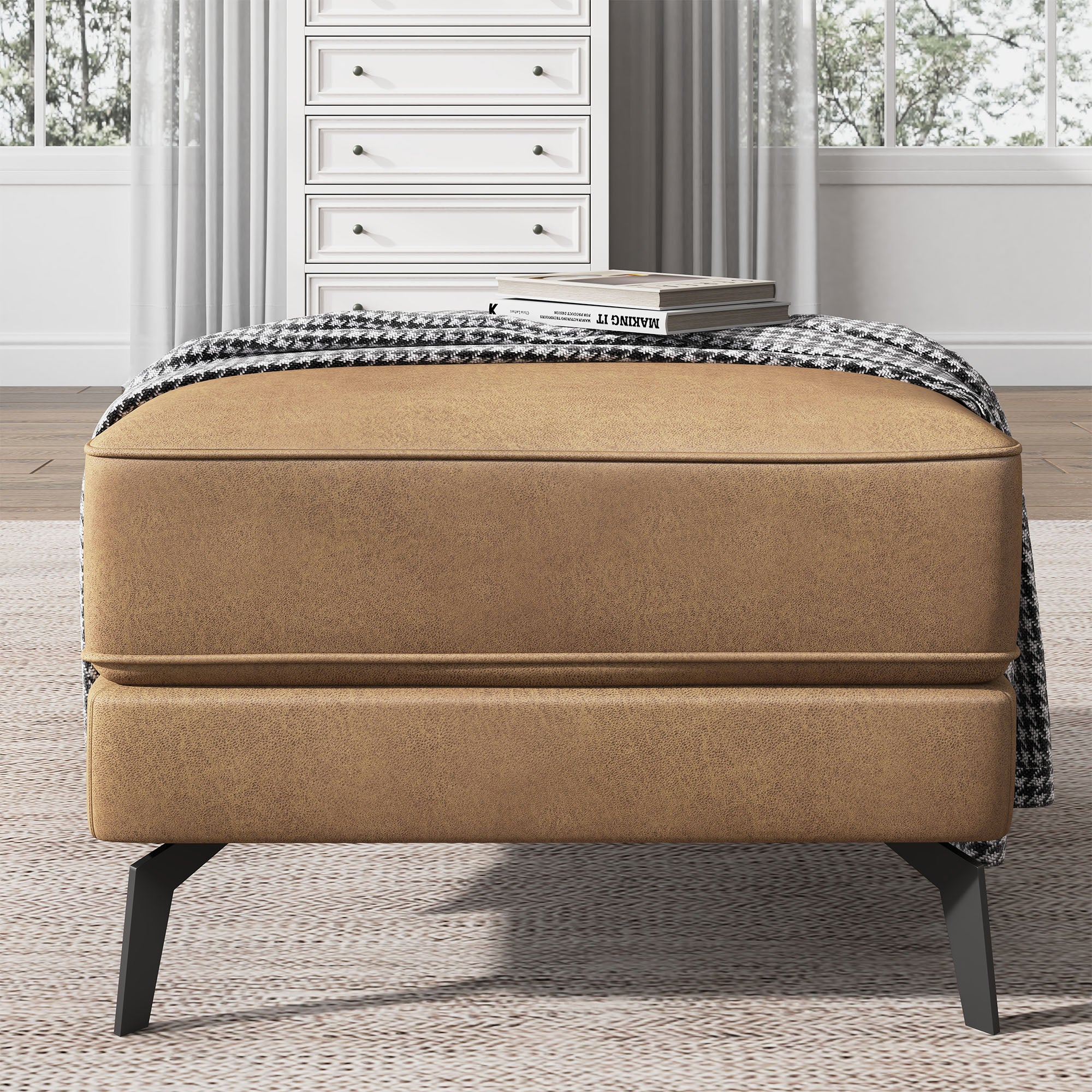 Caramel Brown Square Footstool for NOLANY Faux Leather Armchair/Loveseat