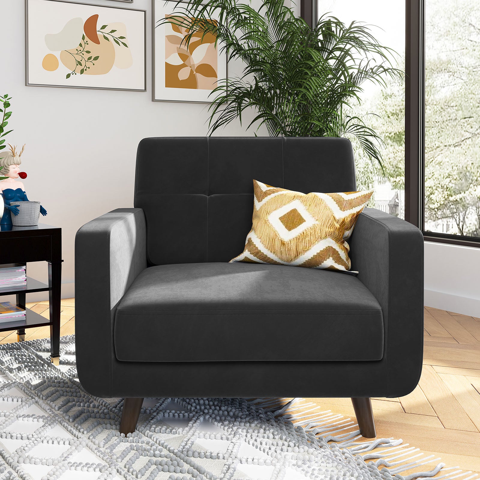 HONBAY Black High Quality Velvet Sofa Chair