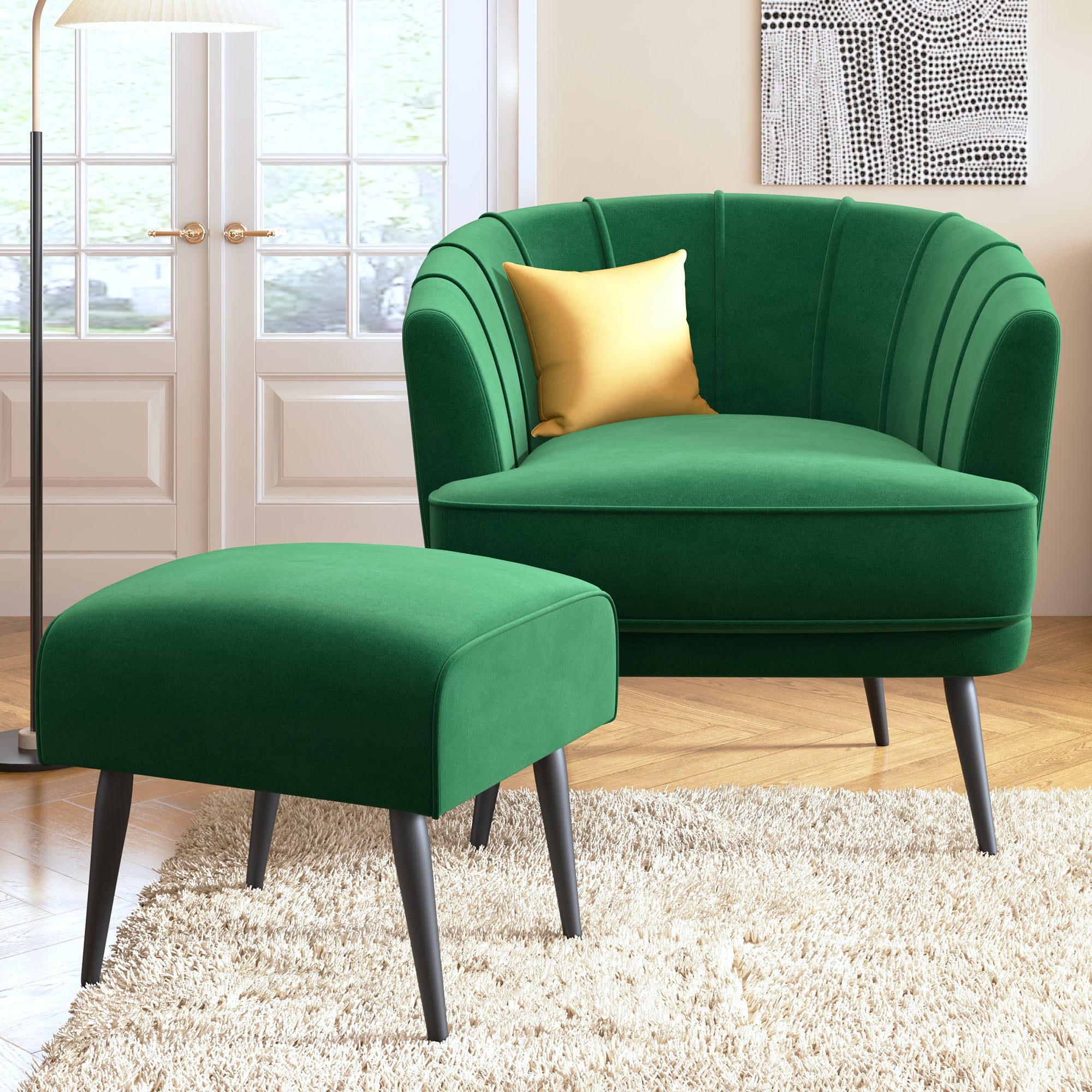 HONBAY Velvet Accent Chair with Ottoman