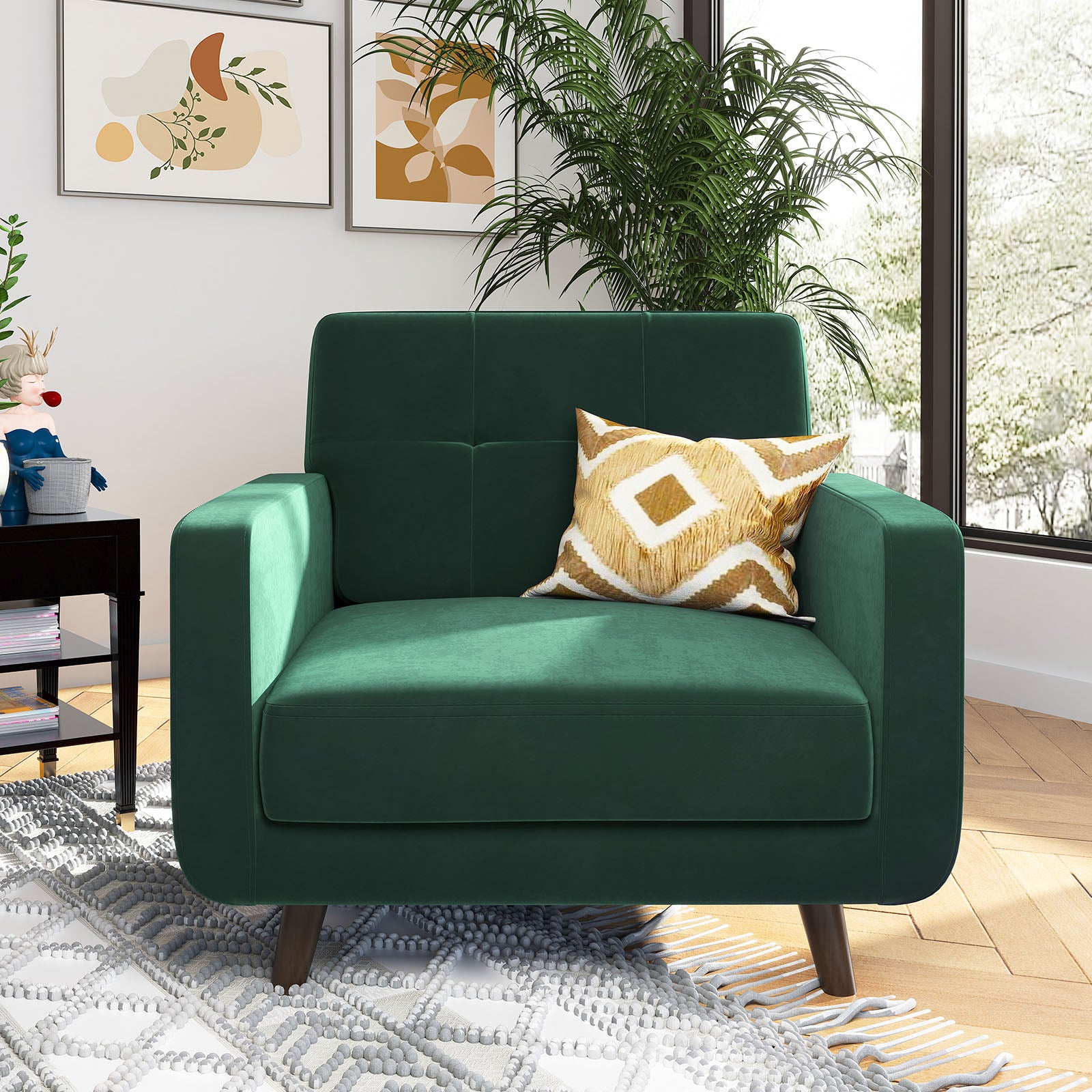 HONBAY  Emerald Green Modern Velvet Single Sofa Accent Chair