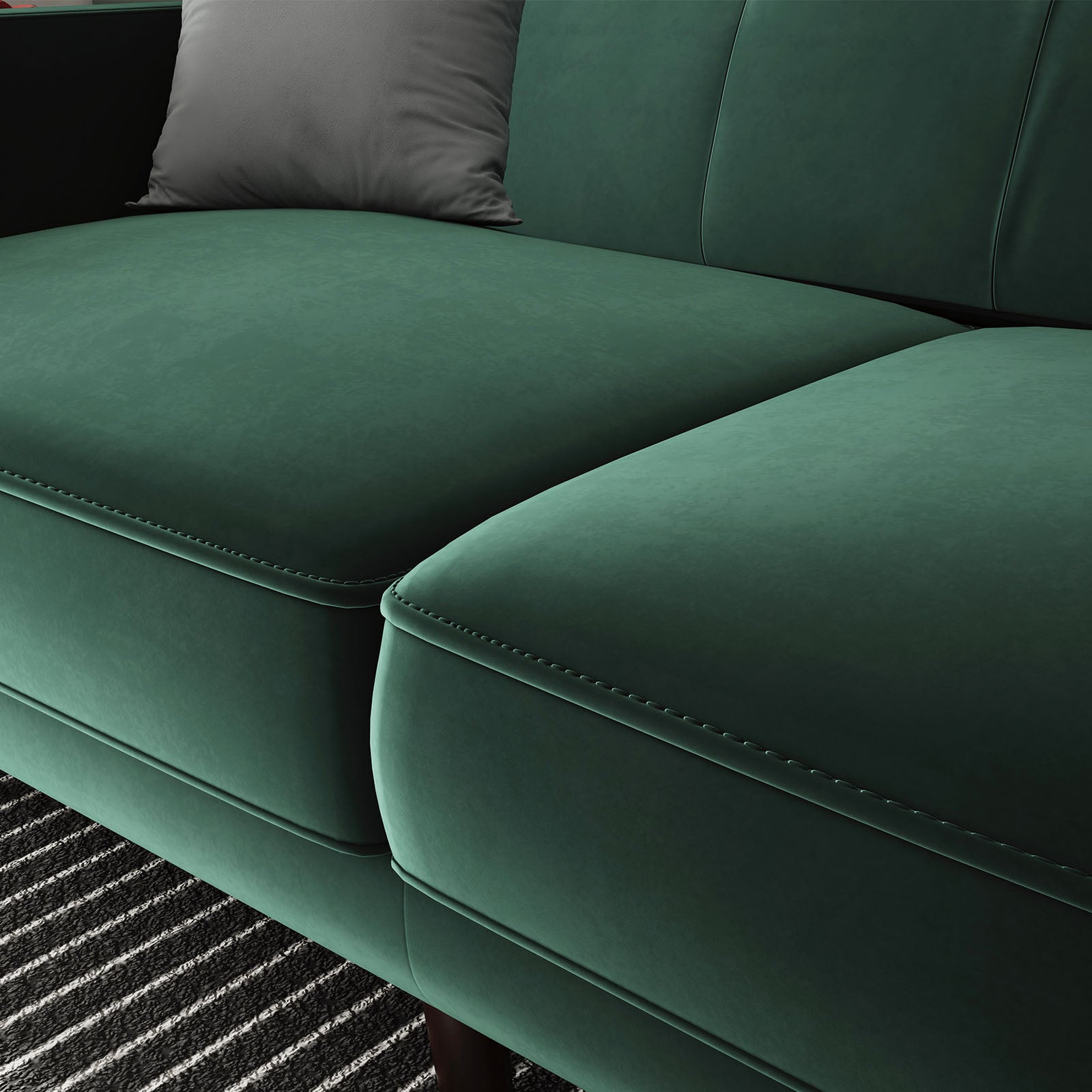 HONBAY Tufted Velvet Sofa with Square Armrests 