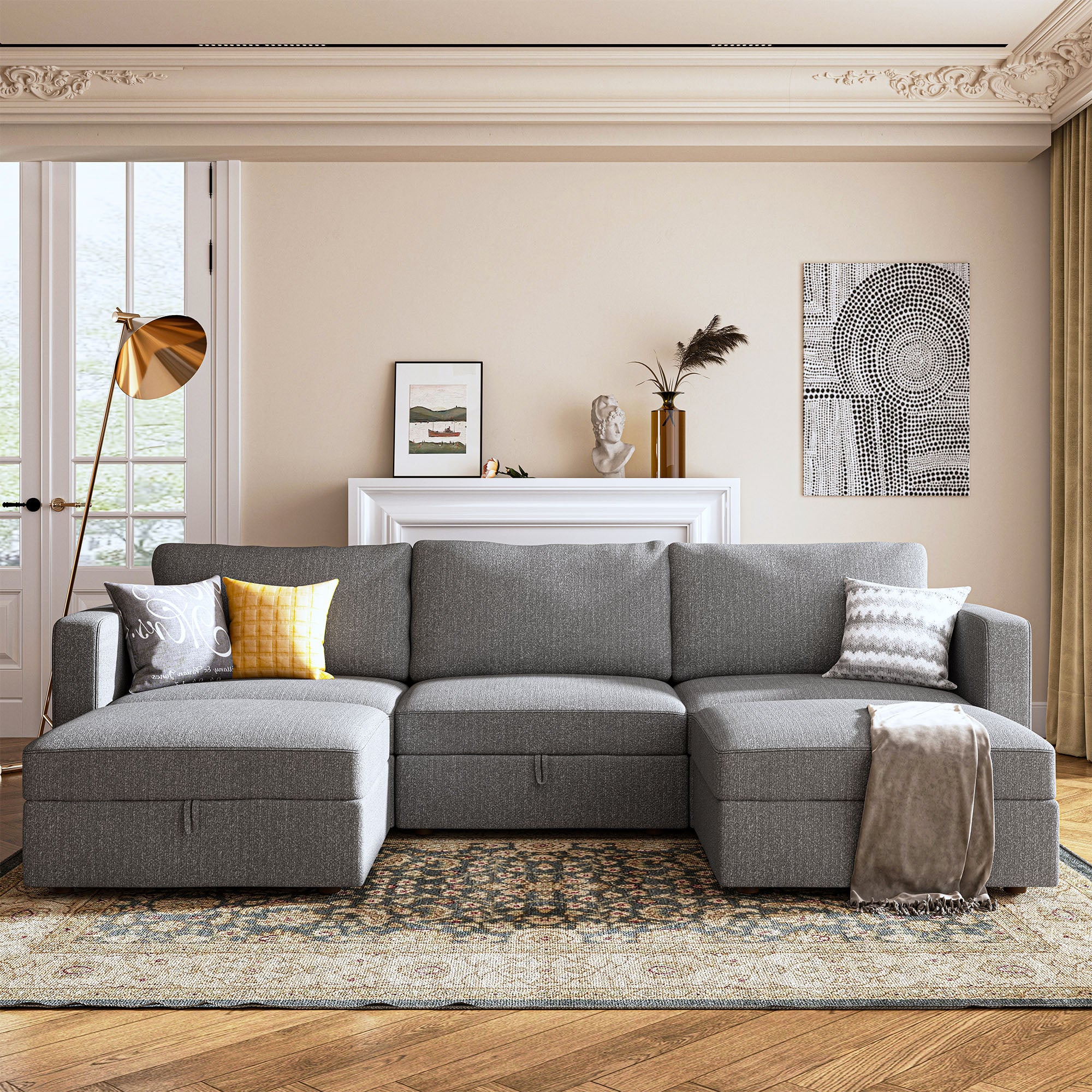 HONBAY Polyester Premuim 3 Seaters U-shaped Modular Sectional Sofa for Living Room