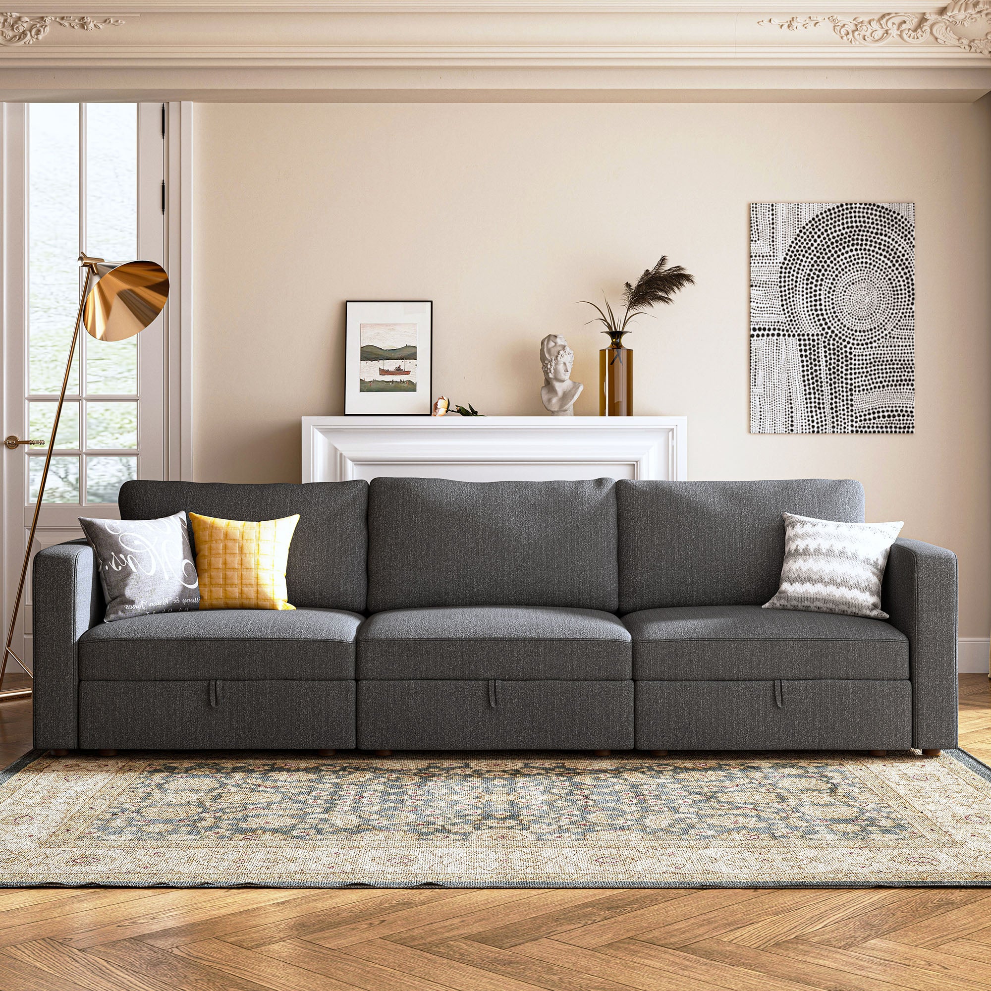 HONBAY Fabric Luxurious 3 Seates Storage Modular Sofa for Living Room