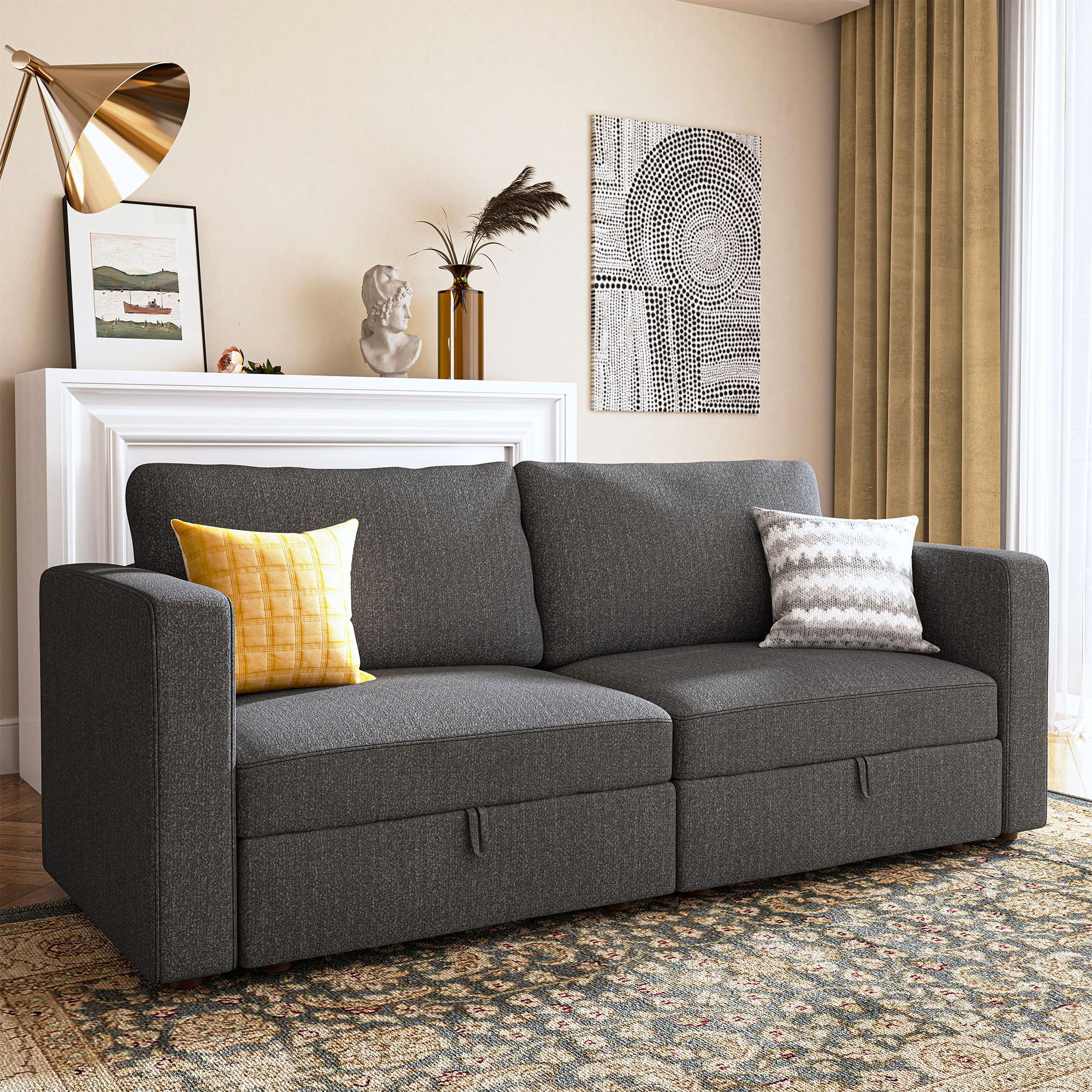 HONBAY Dark Grey Fabric Modular Loveseat Sofa for Living Room