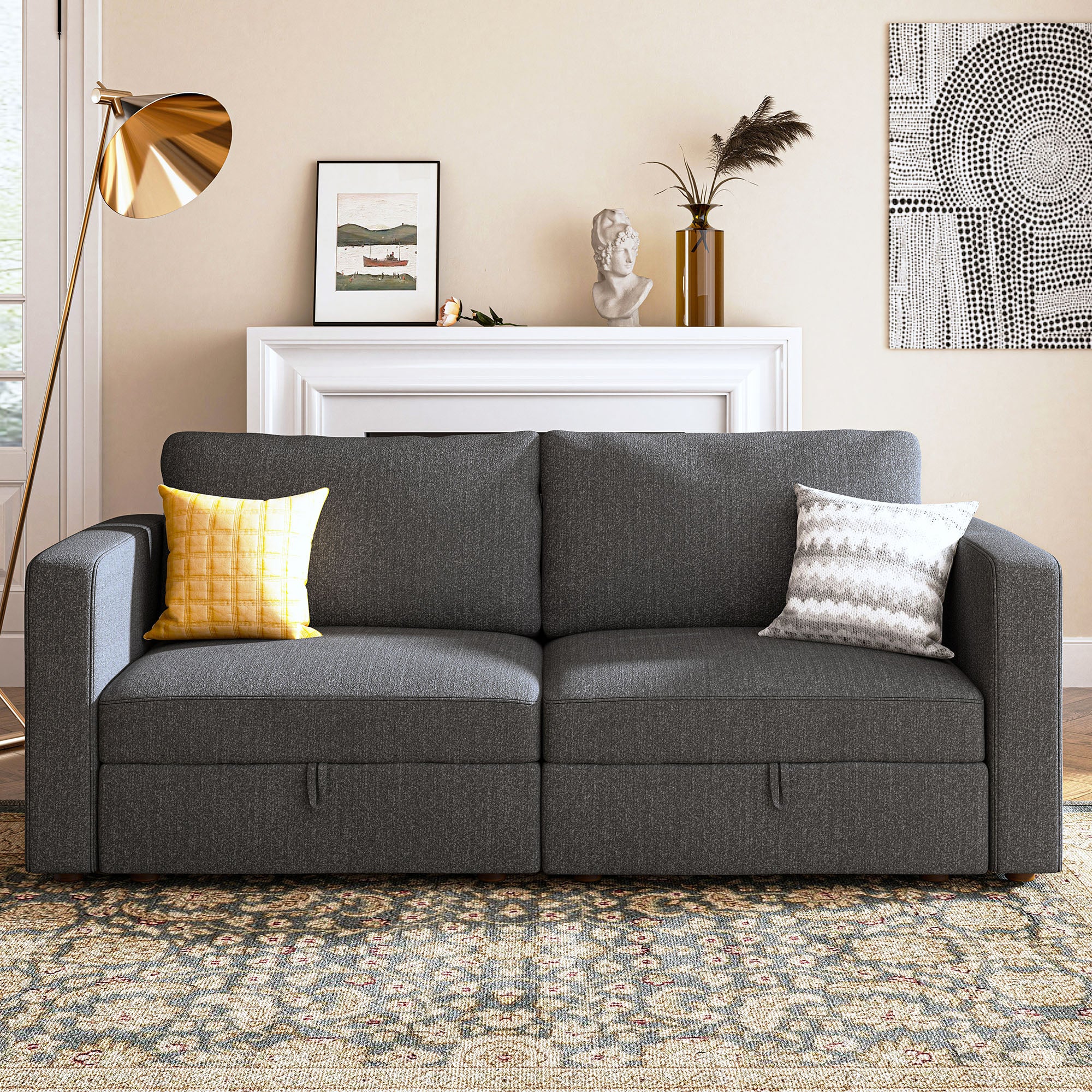 HONBAY Polyester Modular Loveseat Sofa with Storage Space for Living Room