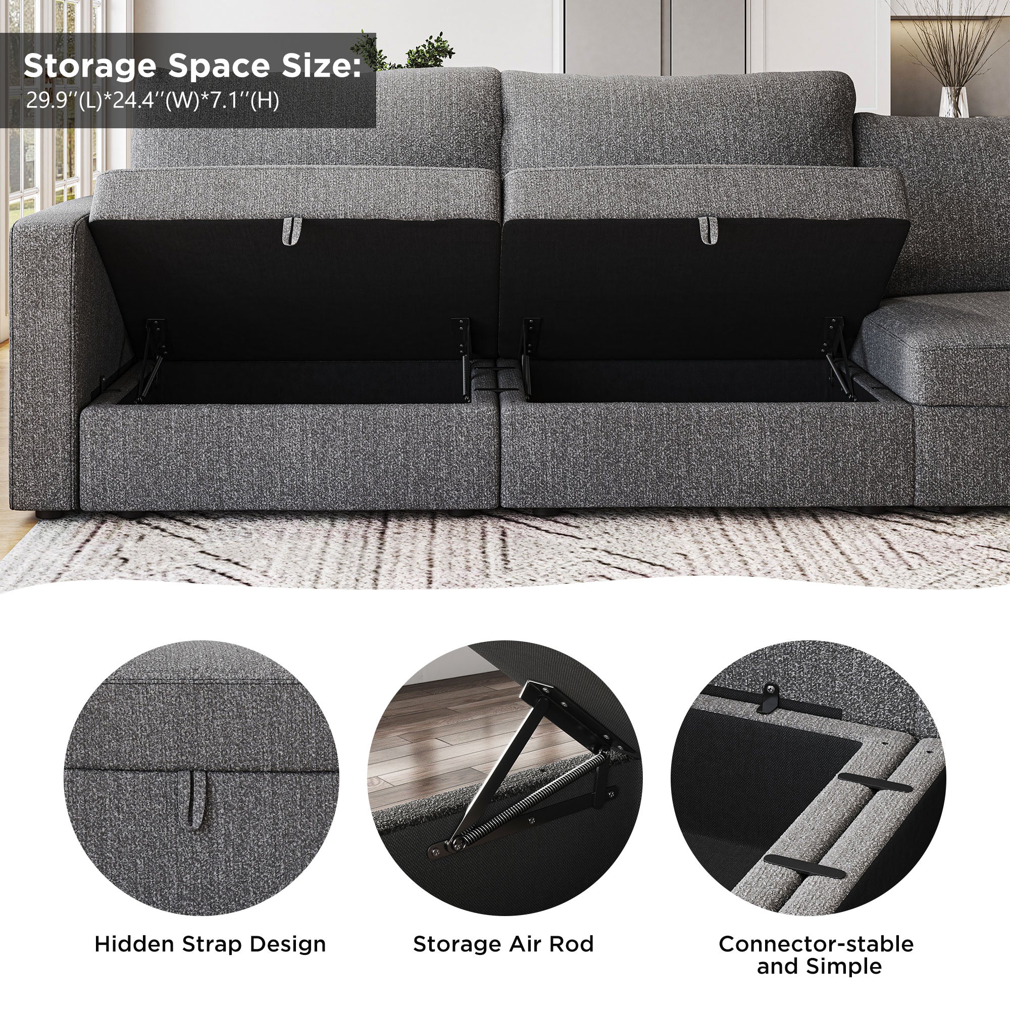 Storage Seat of HONBAY Polyester Modular Sectional Sofa