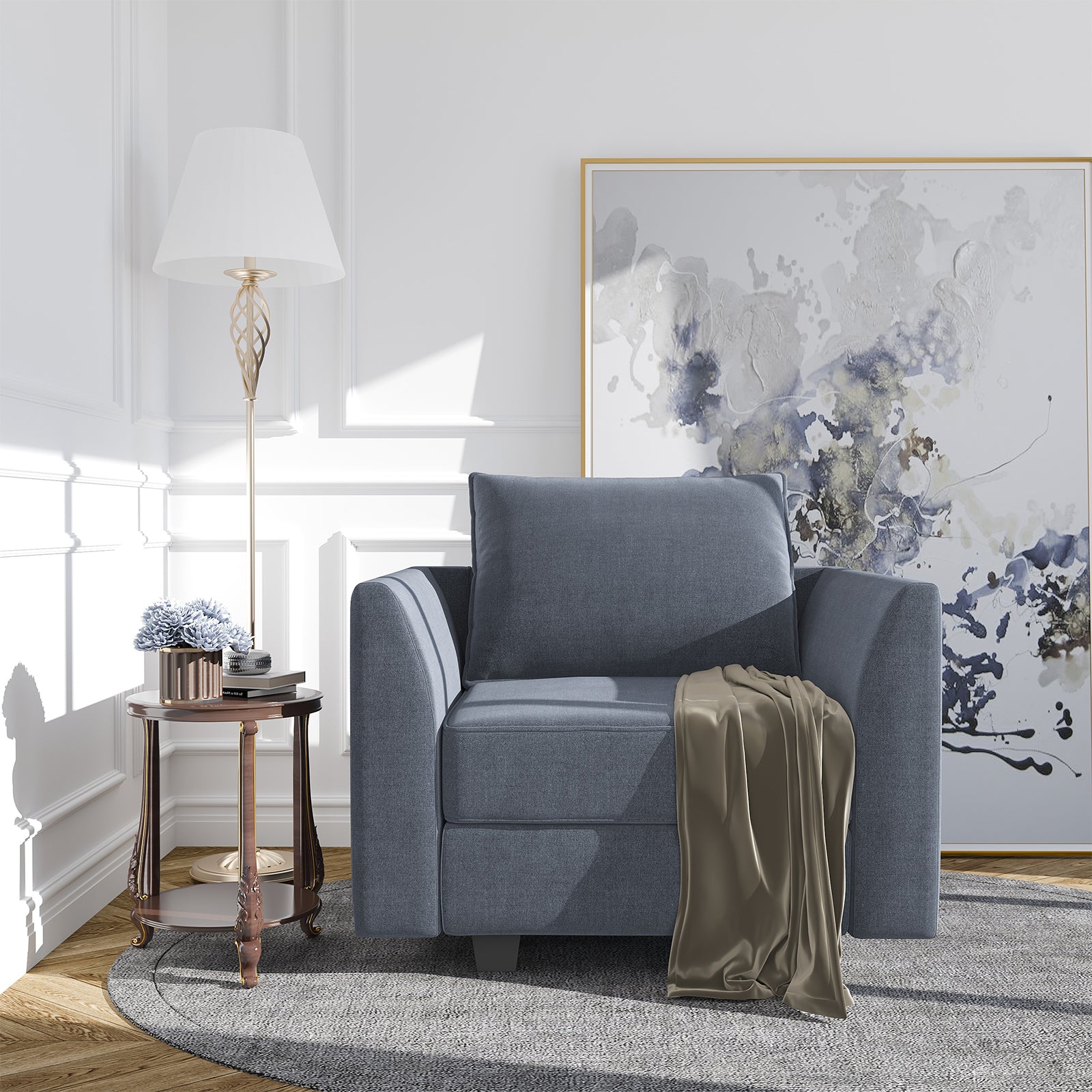 HONBAY Single Storage Sofa Arm Chair, Bluish Grey