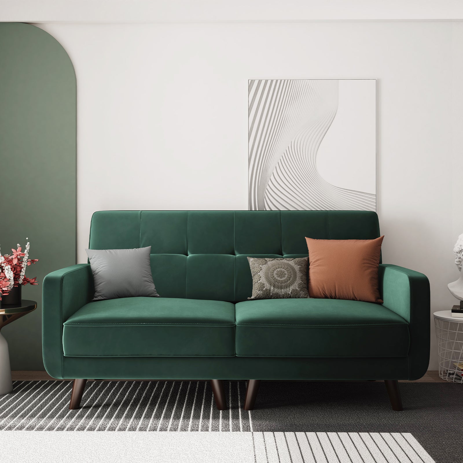 Honbay Green Velvet Loveseat Sofa