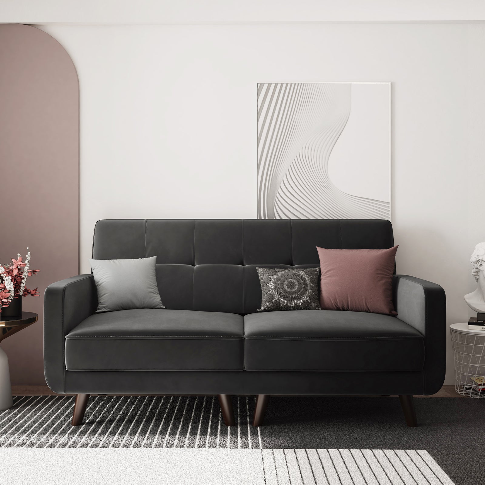 Honbay Grey Velvet Loveseat Sofa