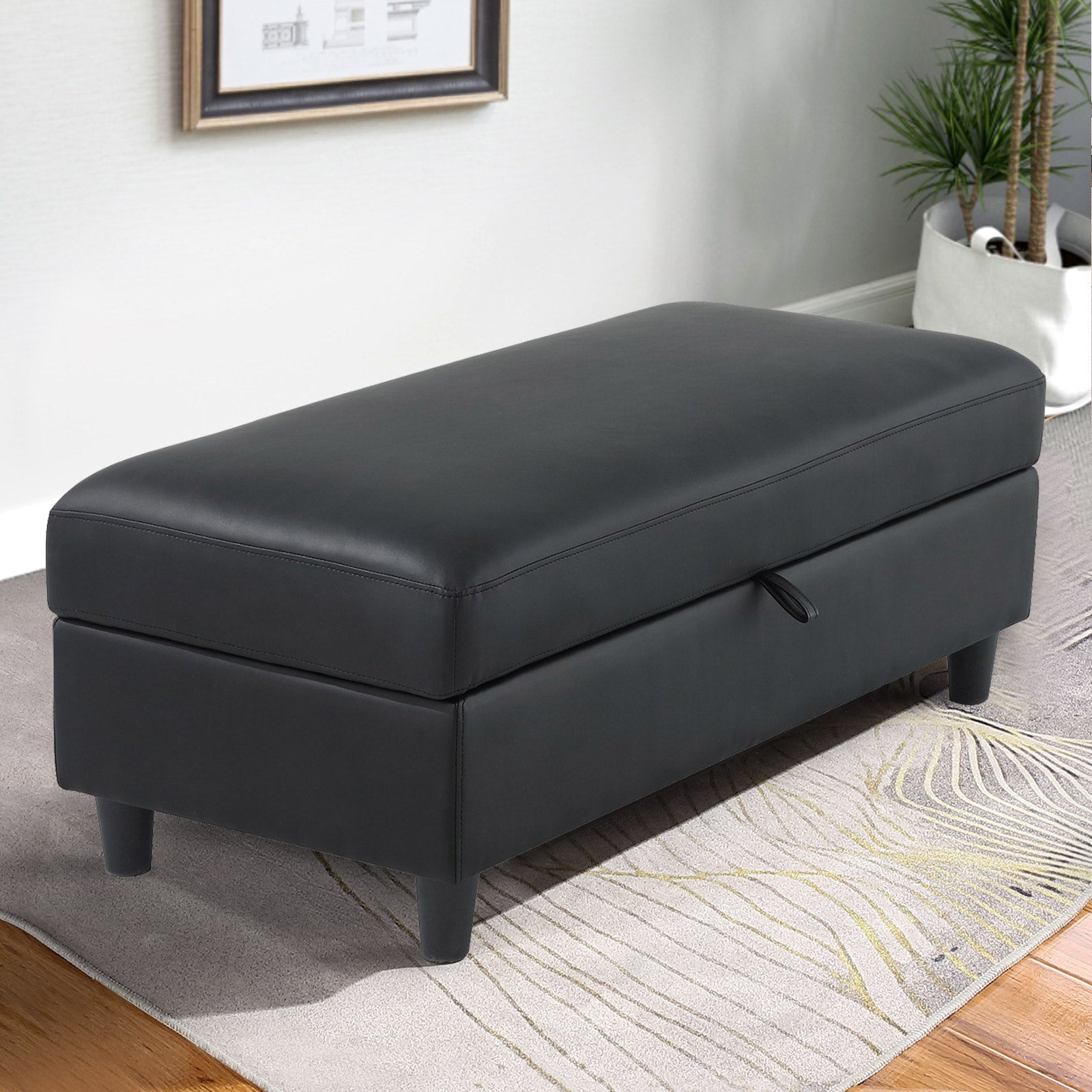 Black faux deals leather storage ottoman