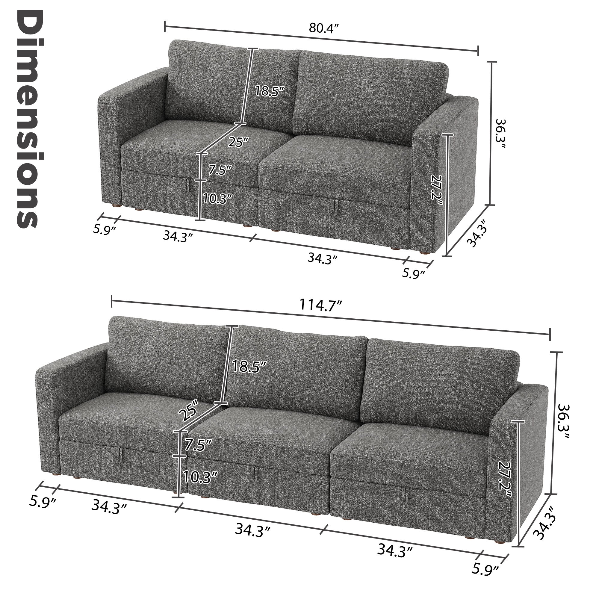 HONBAY 80.4" Wide Loveseat Sofa and 114.7" Wide Sectional Couch