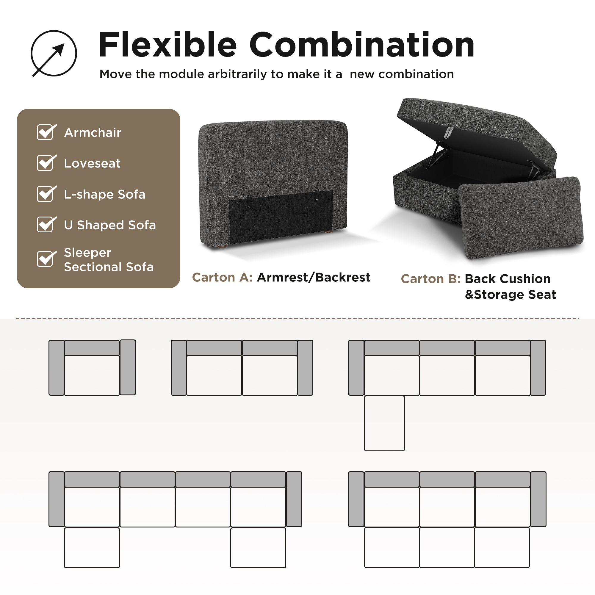 HONBAY Flexible Fully Modular Sectional Sofa for Living Room