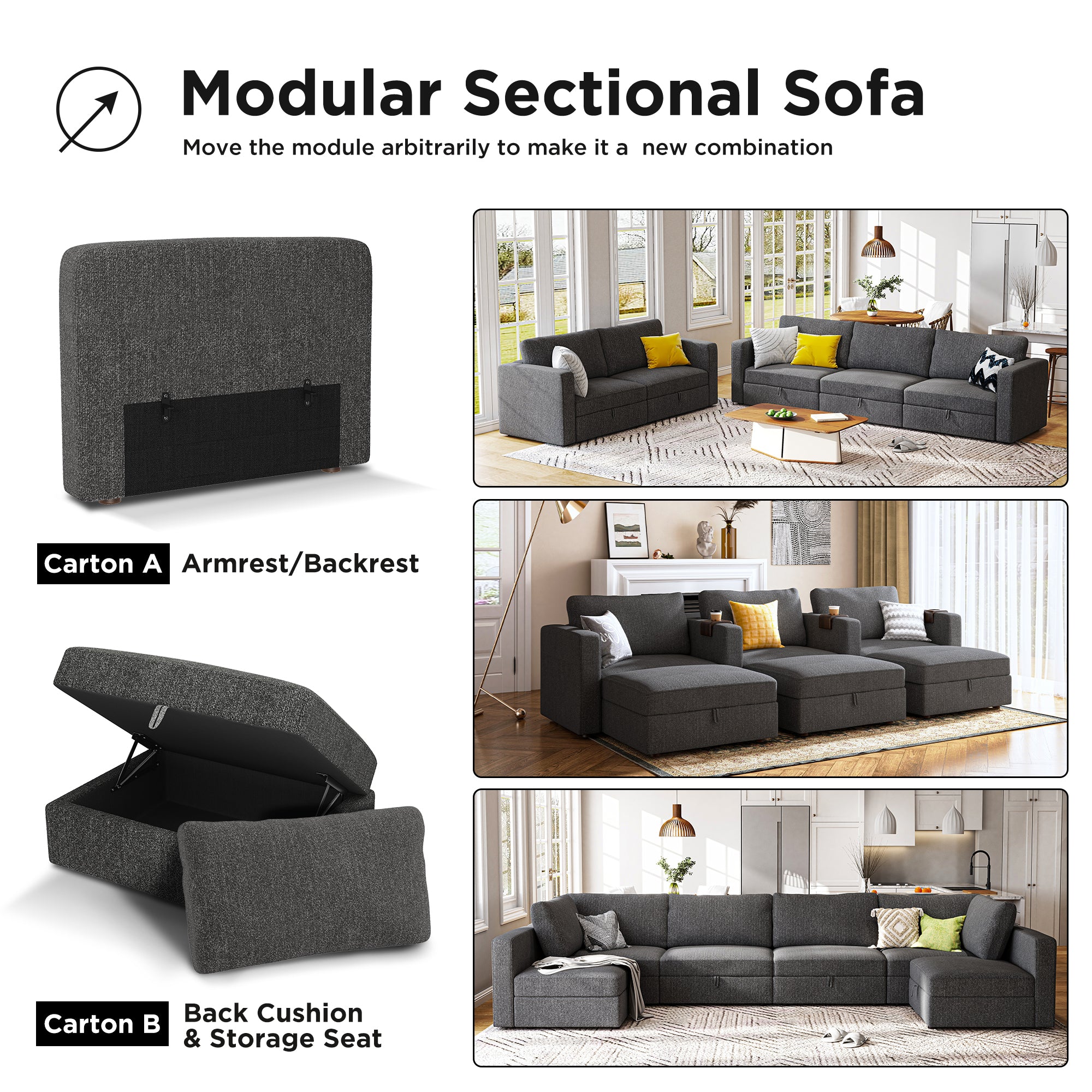 HONBAY Free Combination Fabric Modular Sofa Couch for Living Room