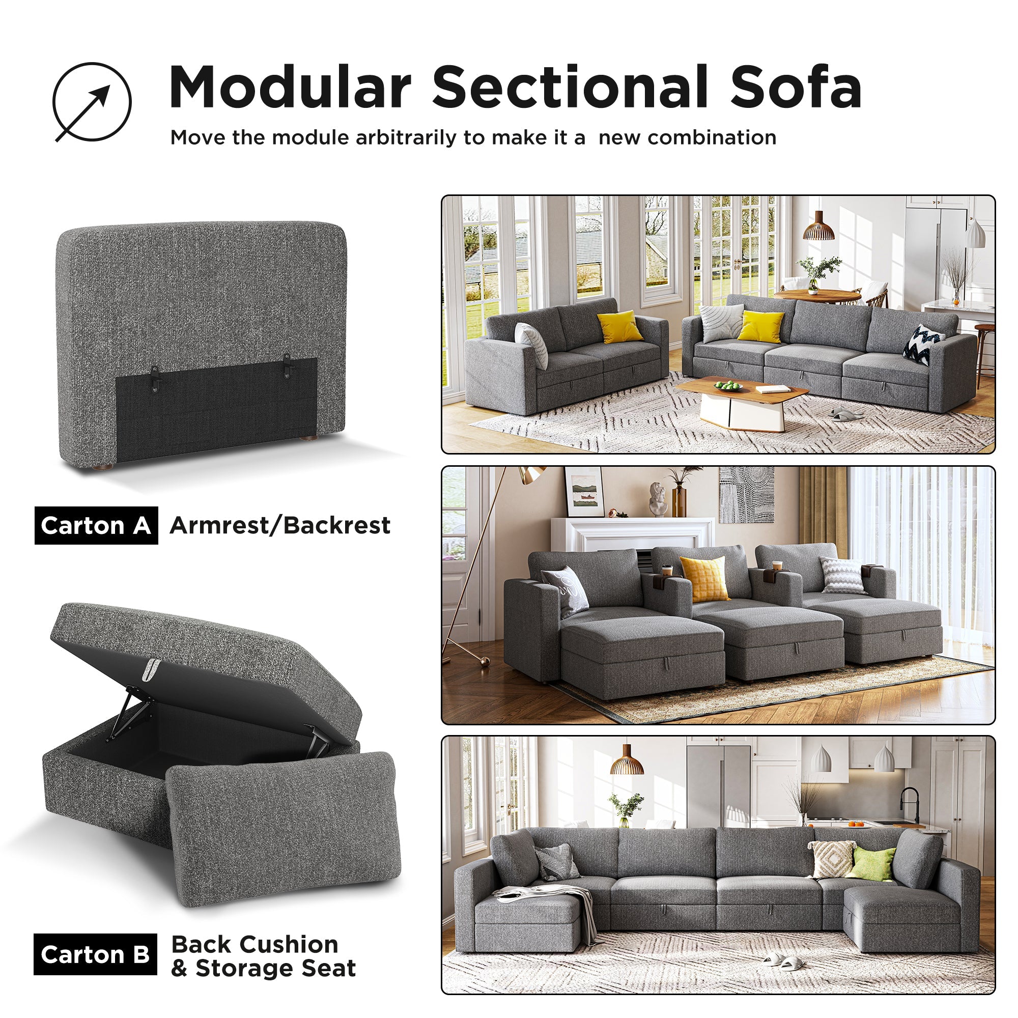 HONBAY Free Combination Fabric Modular Sofa Couch for Living Room