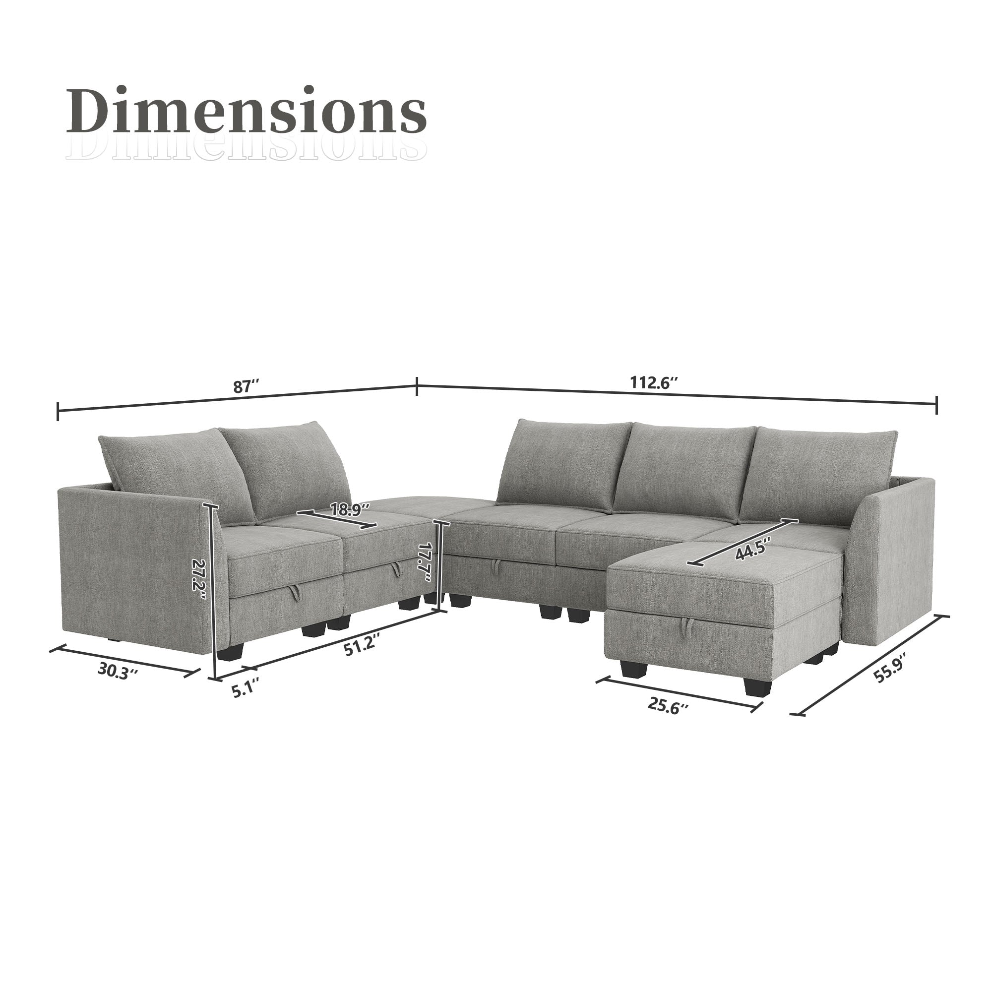 HONBAY Convertible Modular Sectional U Shaped Sofa