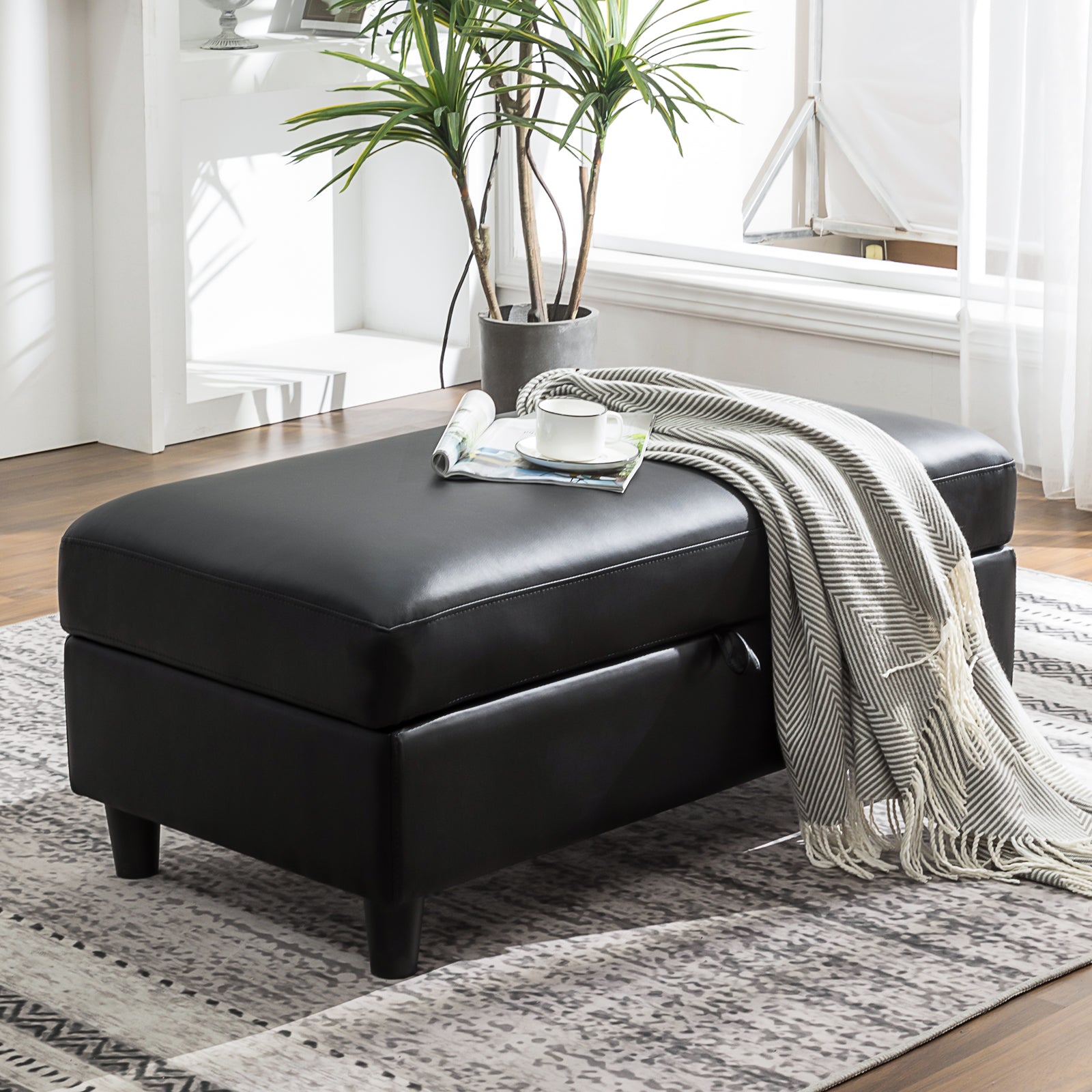 HONBAY Faux Leather Storage Bench