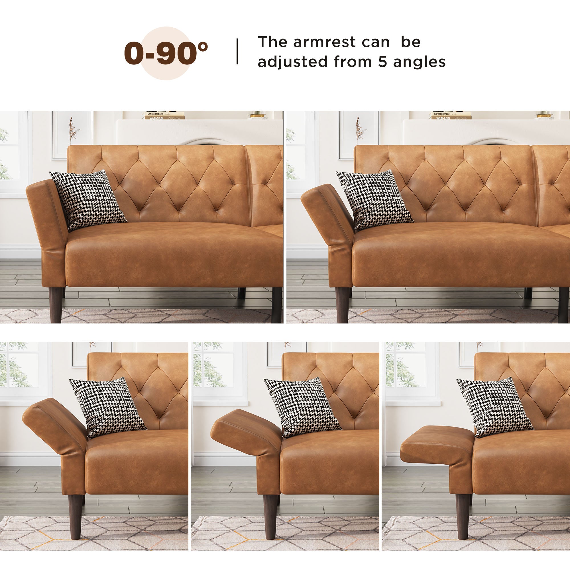5 Adjustable Angles Armrest for HONBAY PU Leather Futon Sofa