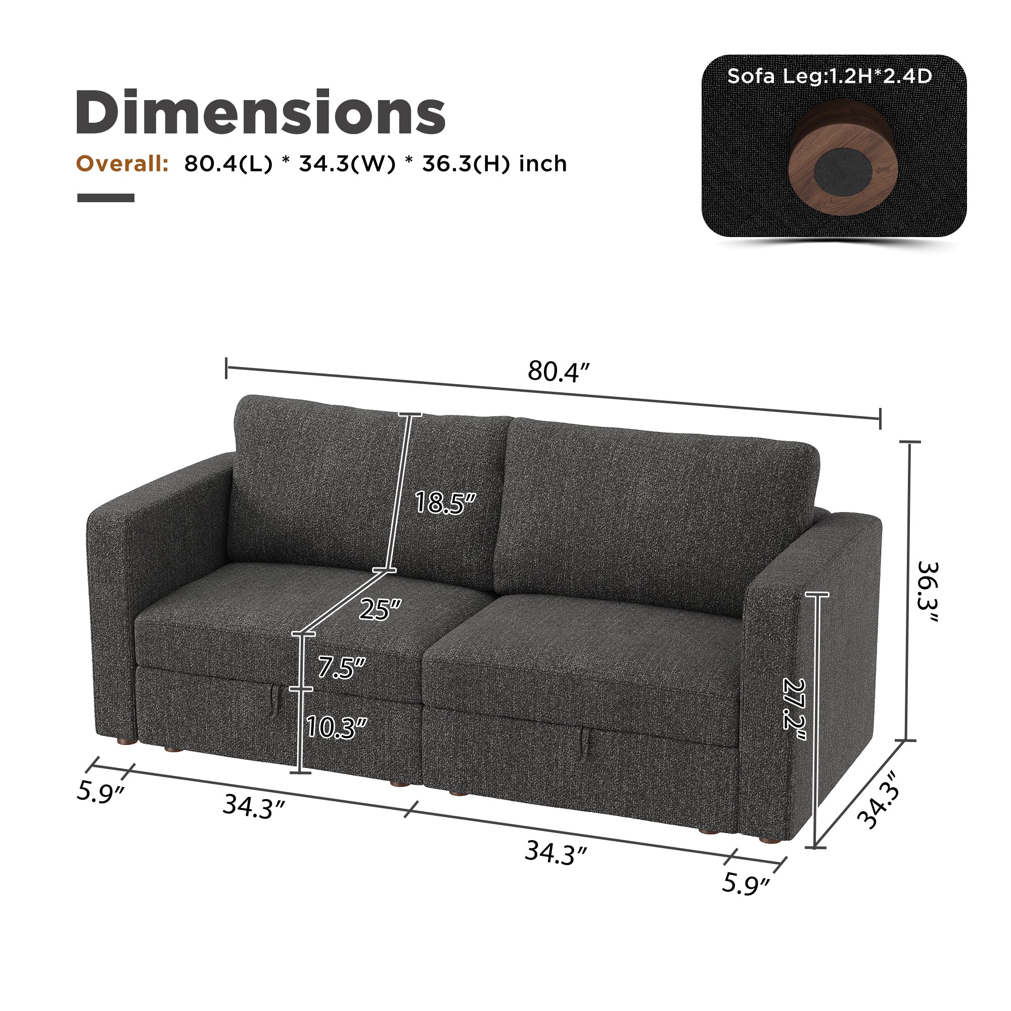 HONBAY Polyester 80.4" Wide Sectional Loveseat Sofa for Living Room