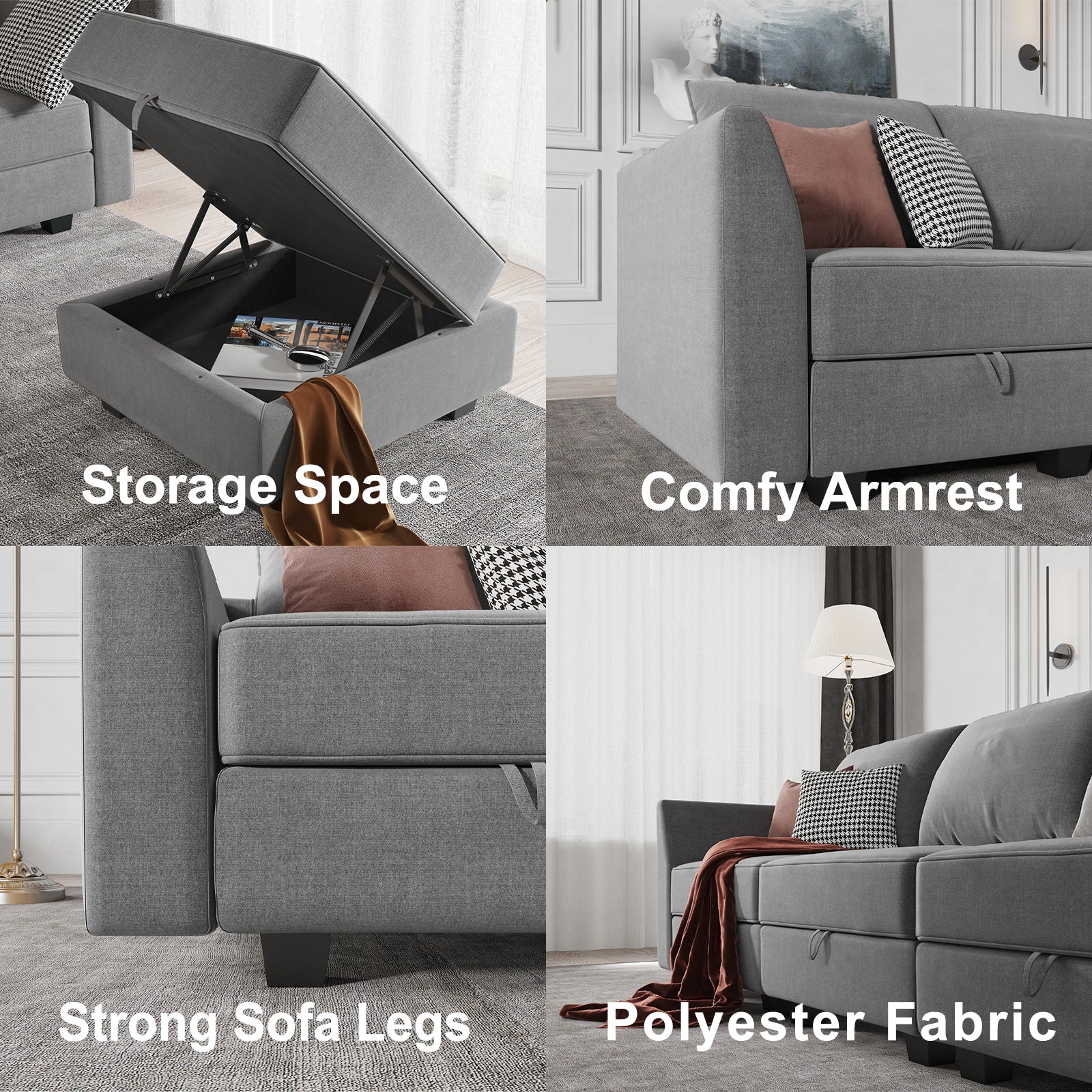 HONBAY Polyester Fabric Storage Single Sofa 