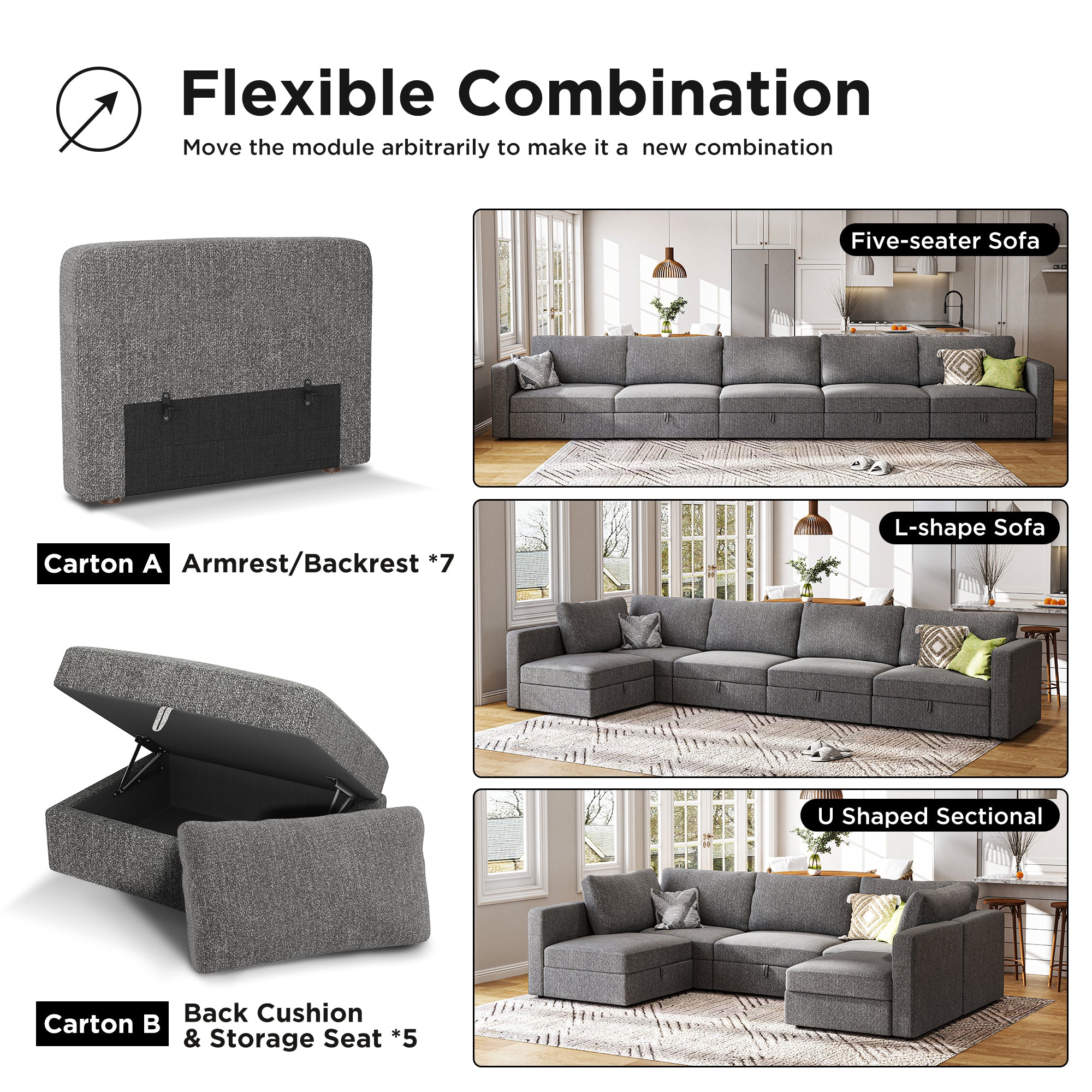 HONBAY Fabric Free Combination Modular Sofa Couch for Living Room