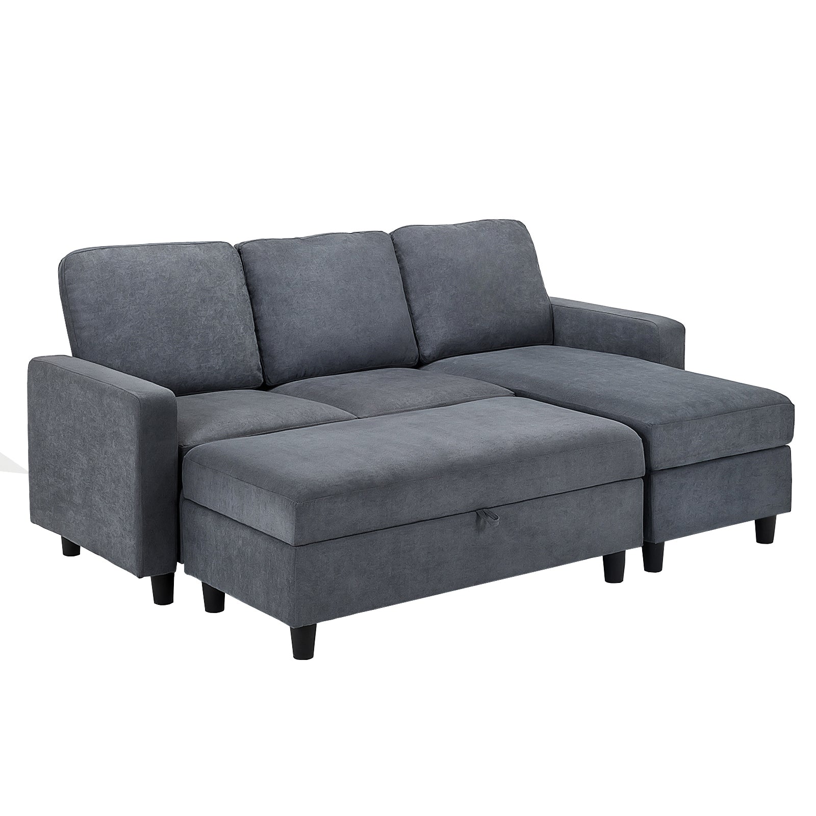Honbay 3-Seat Sectional Sofa Dark Grey with Ottoman Table