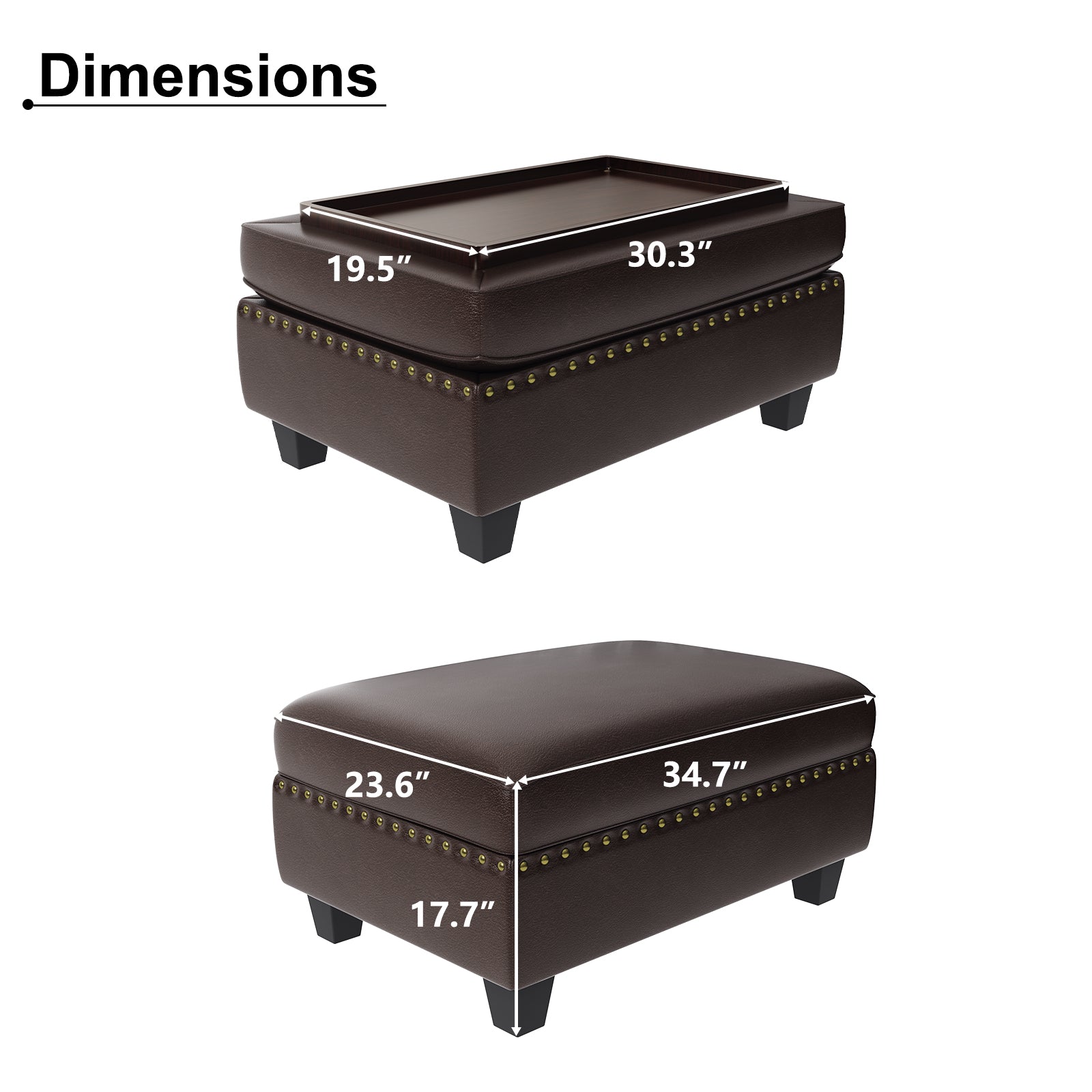 Rectangle Storage Ottoman with Tray