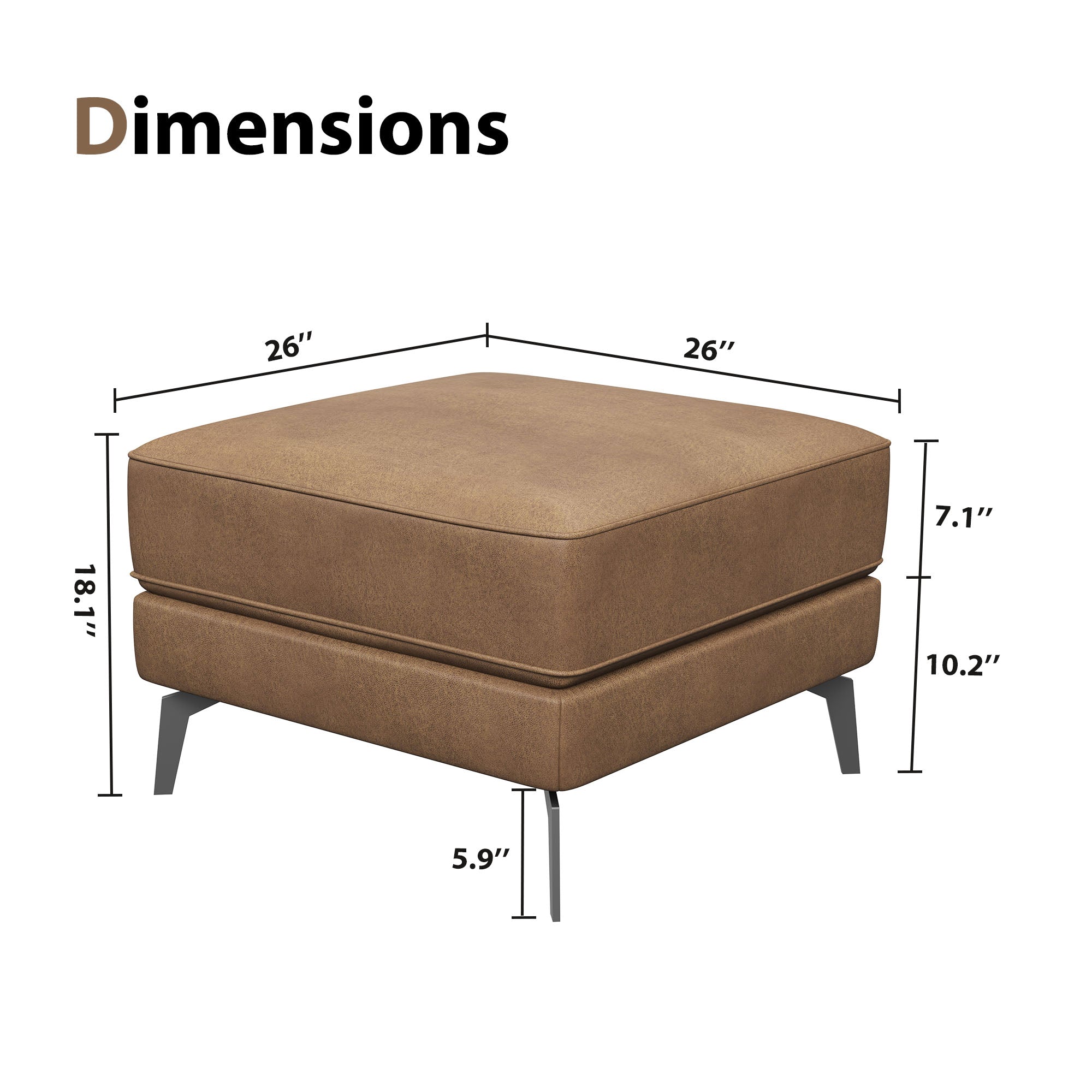 NOLANY 26" Wide Square Padded Ottoman 