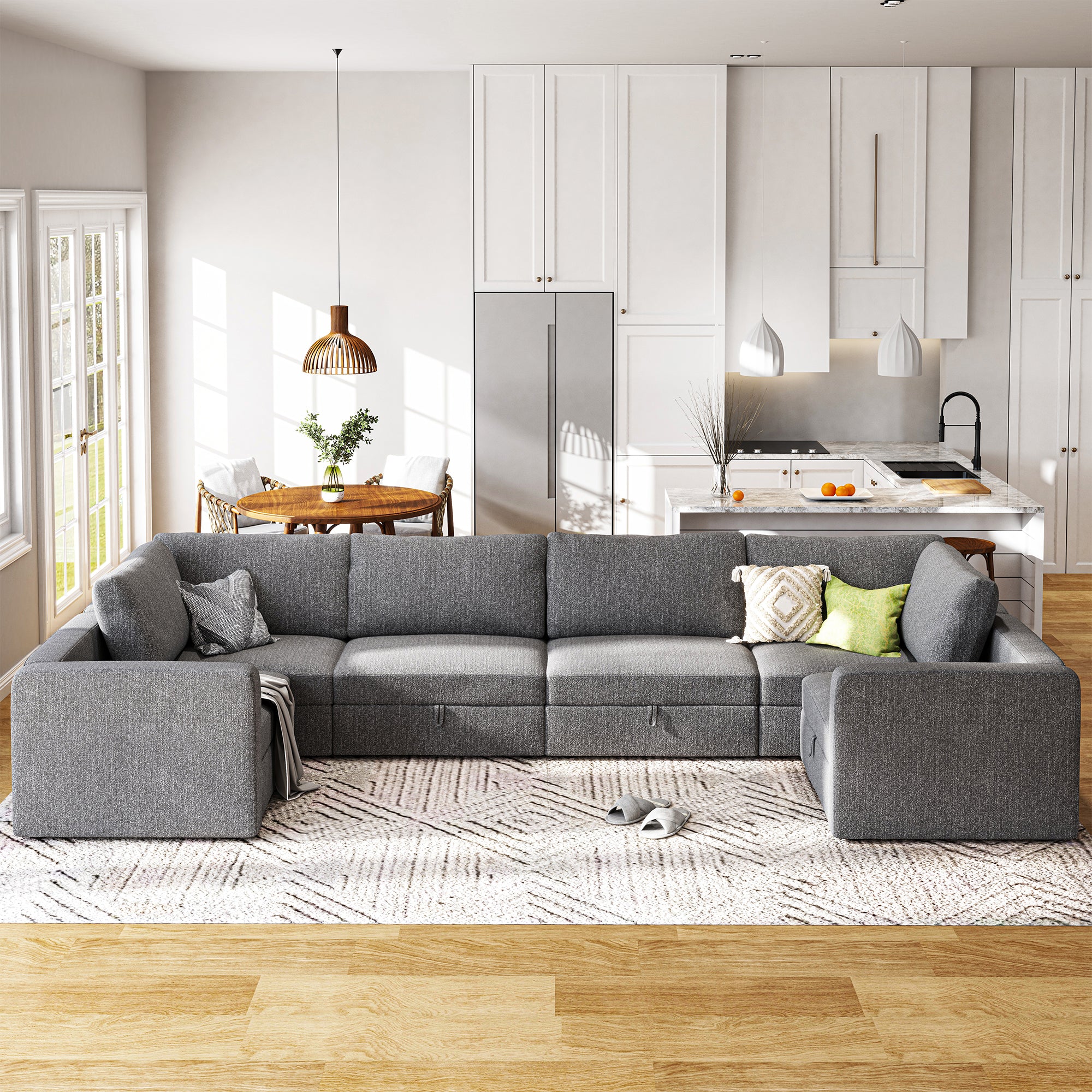 HONBAY Polyester Symmetrical U-shaped  Modular Sectional Sofa for Living Room
