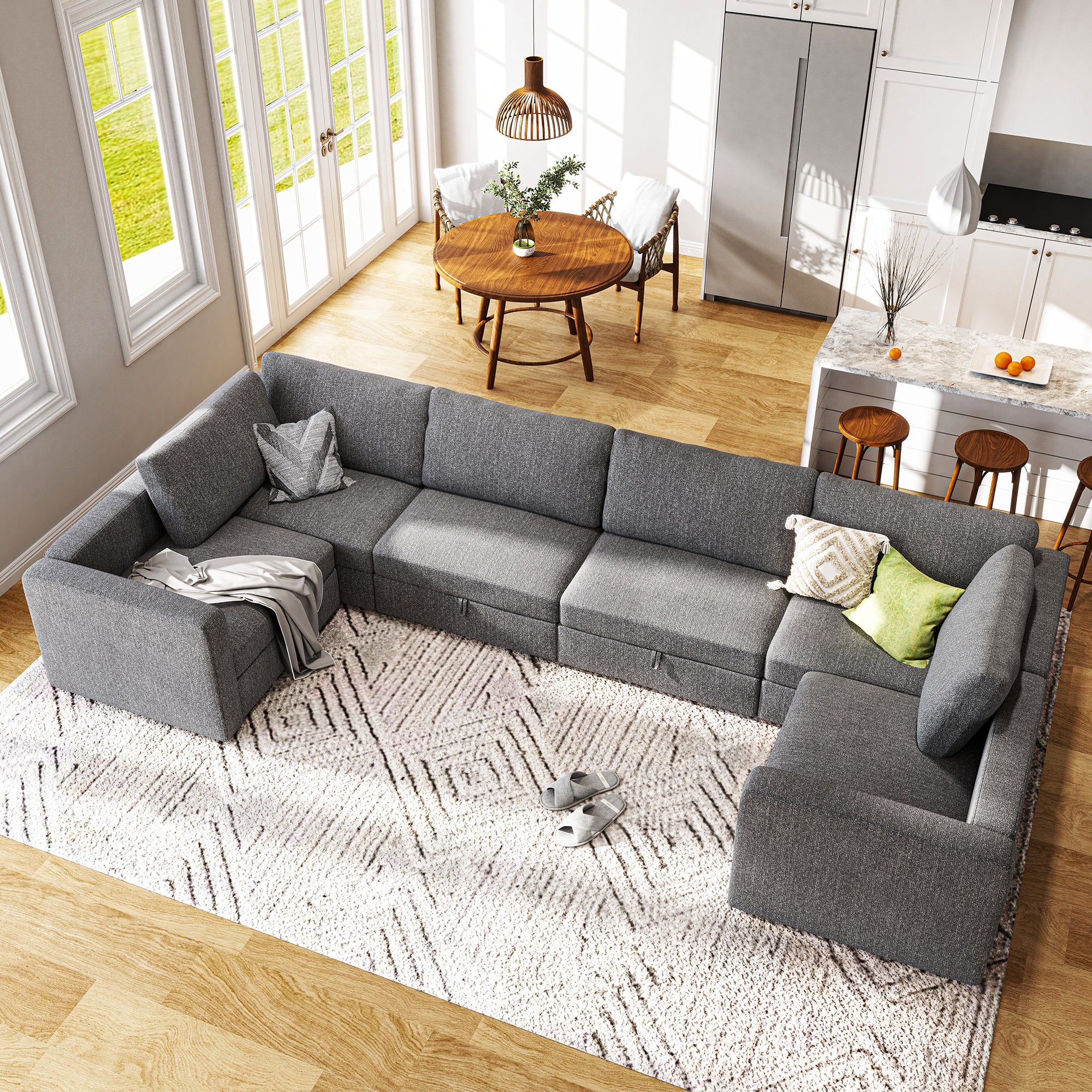 HONBAY Fabric Symmetrical U-shaped Modular Sectional Sofa with High Resilience Foam