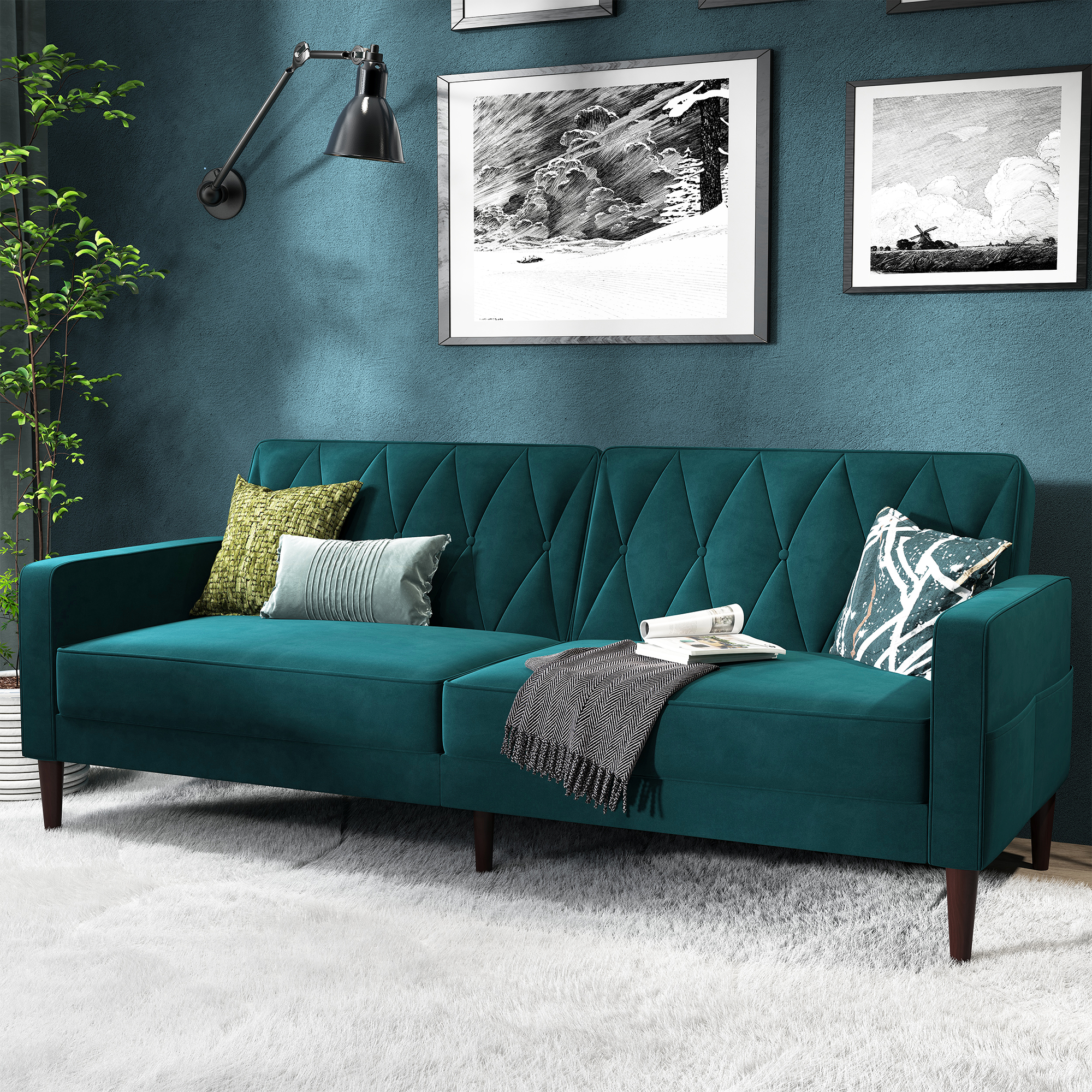 HONBAY Convertible Sleeper Sofa with Square Armrests